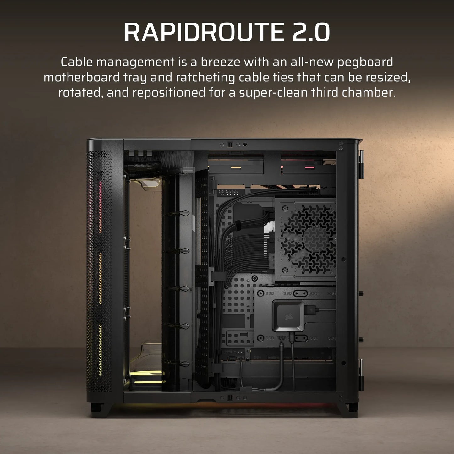 Corsair Air 5400 Lx-R RGB Icue Link Triple Chamber Mid-Tower PC Case ;3X Fans INCLUDED;2X 2.5'' ; 1X 3.5''; Black image 4
