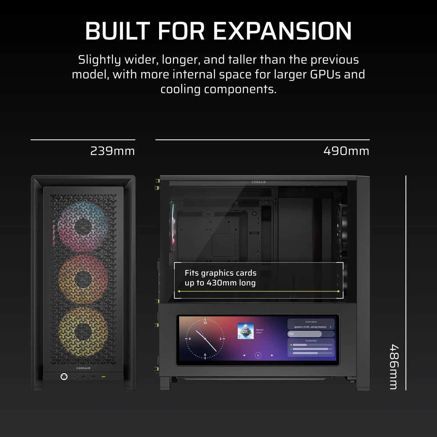 Corsair Frame 4000D Lcd RS ARGB Premium Mid-Tower PC Case; Includes 4X RS120 PWM ARGB Fans; Xeneon Edge; Black. image 3