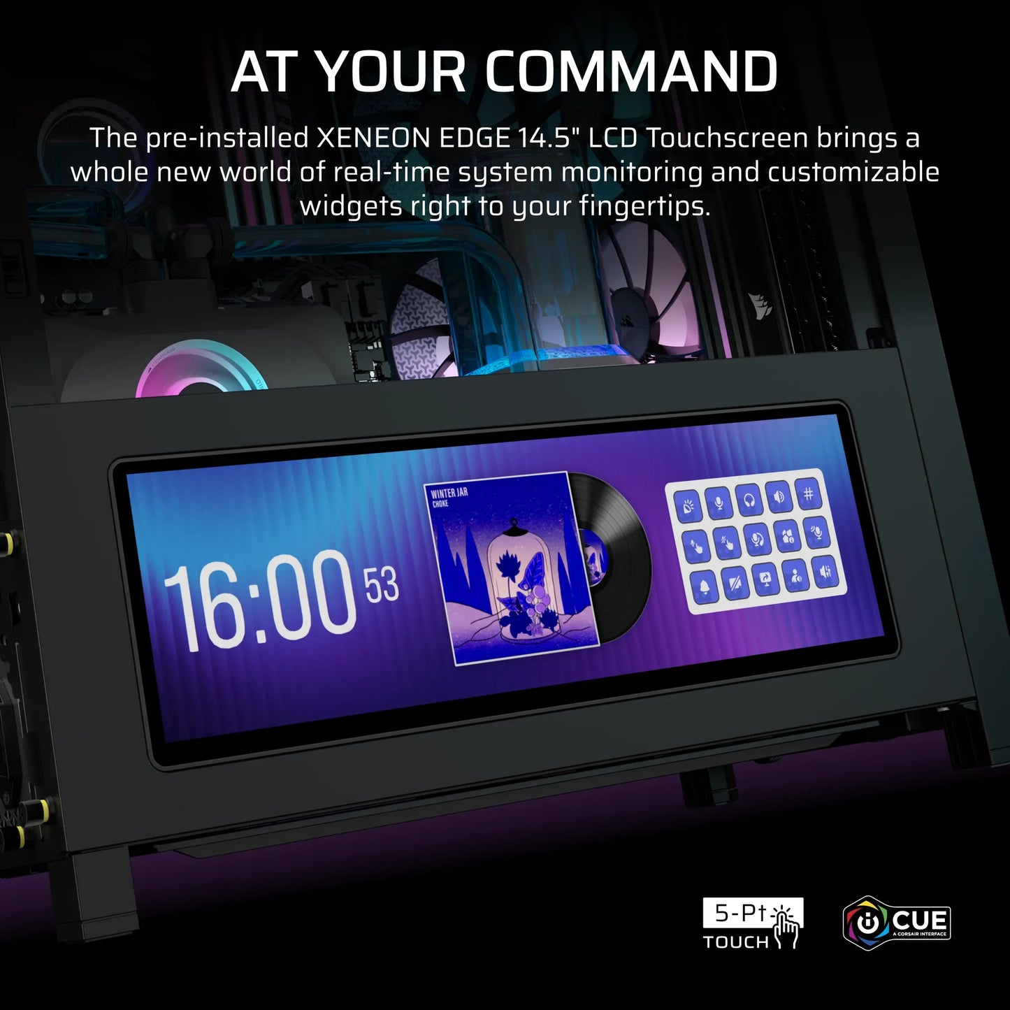 Corsair Frame 4000D Lcd RS ARGB Premium Mid-Tower PC Case; Includes 4X RS120 PWM ARGB Fans; Xeneon Edge; Black. image 4