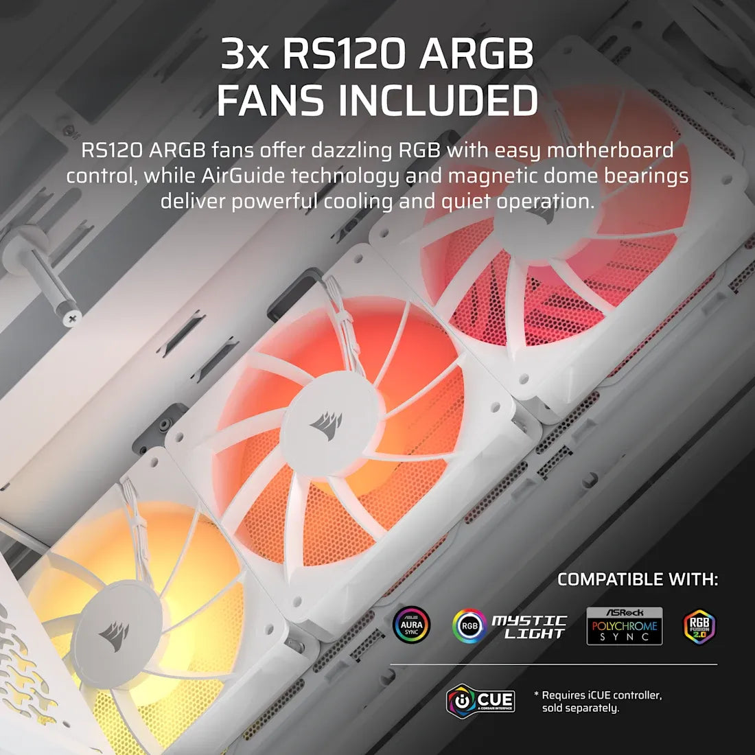 Corsair 3200D RS ARGB Mid-Tower PC Case; 3X RS120 ARGB Fans Incl White.