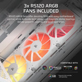 Corsair 3200D RS ARGB Mid-Tower PC Case; 3X RS120 ARGB Fans Incl White.
