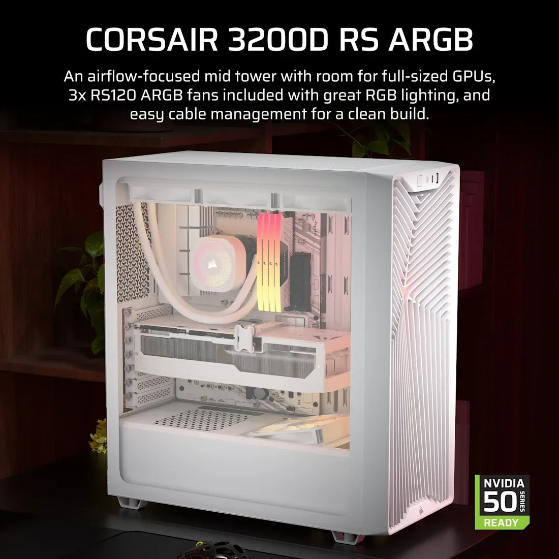 Corsair 3200D RS ARGB Mid-Tower PC Case; 3X RS120 ARGB Fans Incl White. image 5