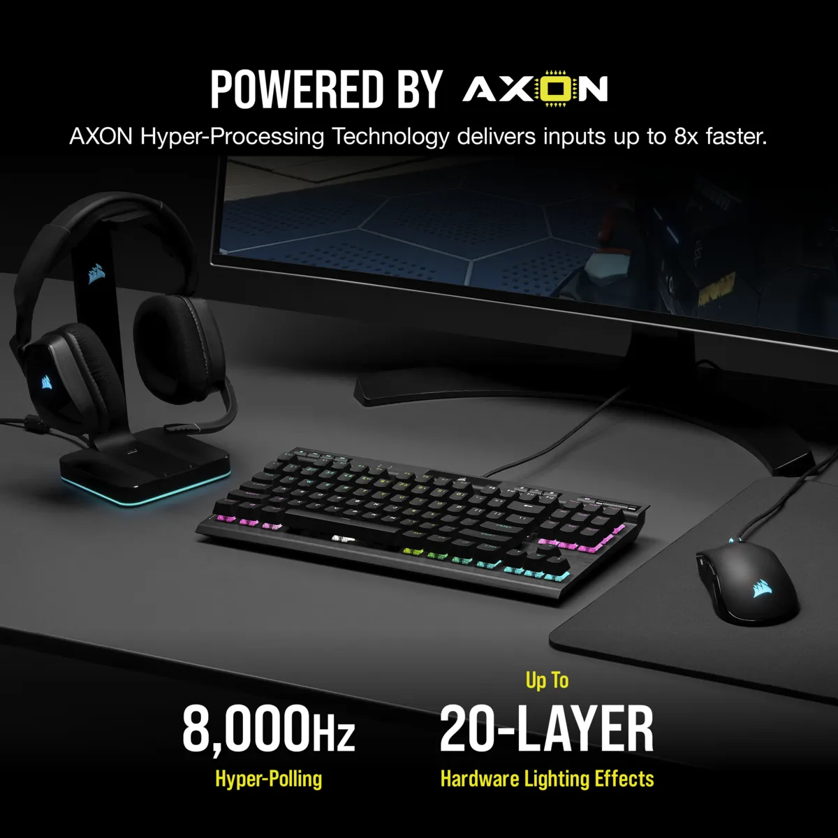 Corsair K70 RGB Tkl Optical-Mechanical Gaming Keyboard; Backlit RGB LED; Corsair Opx Keyswitches; Black