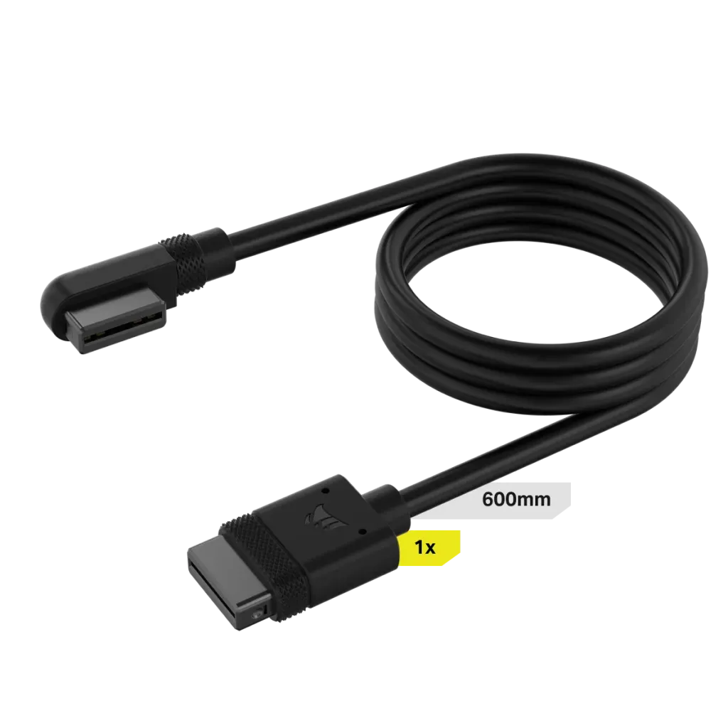 Corsair Icue Link Cable; 1X 600MM With Straight/Slim 90° Connectors; Black image 2