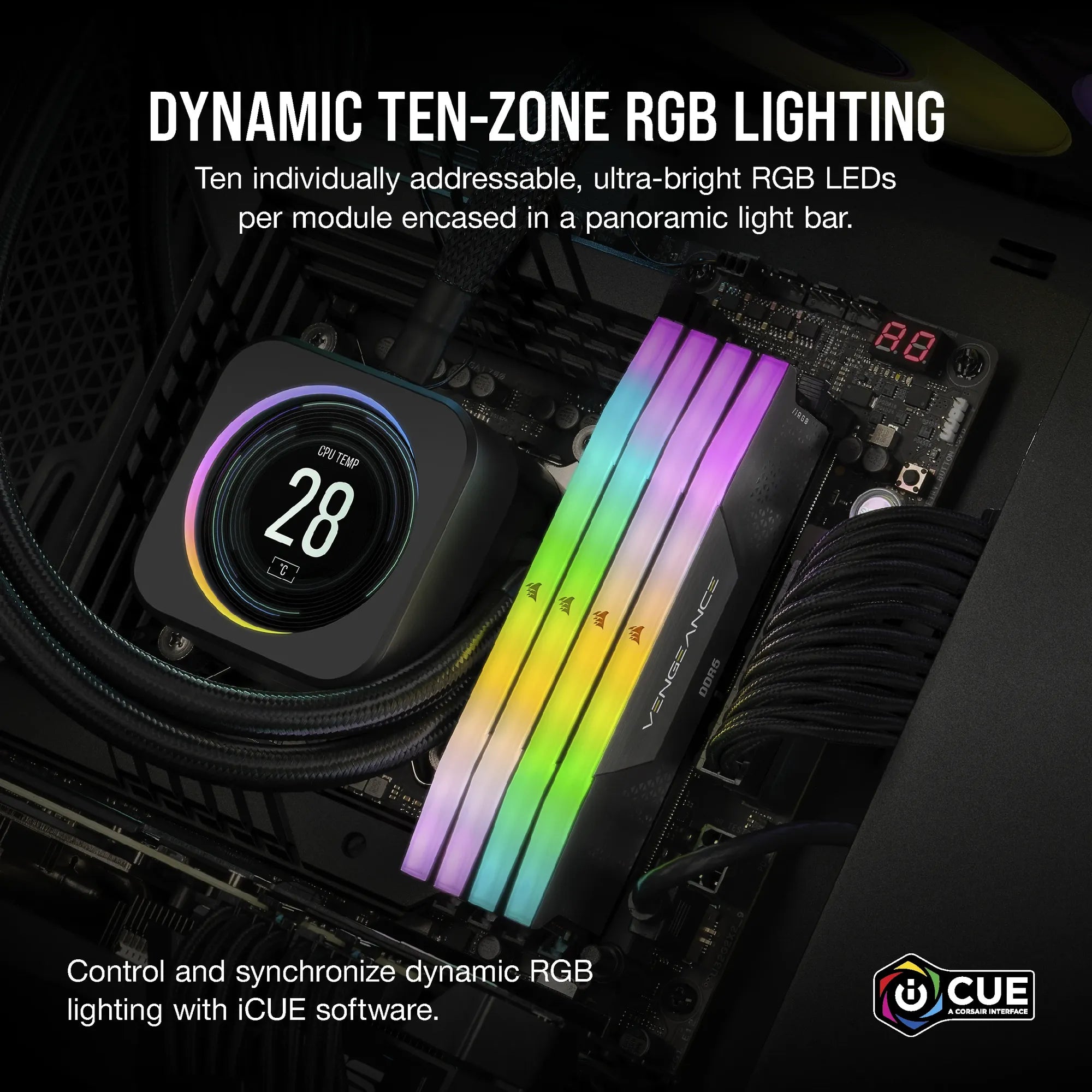 Corsair Vengeance RGB DDR5 16GB (2 X 8GB) DDR5 5200 CL40-40-40-77 1.25V INTEL XMP Black image 4