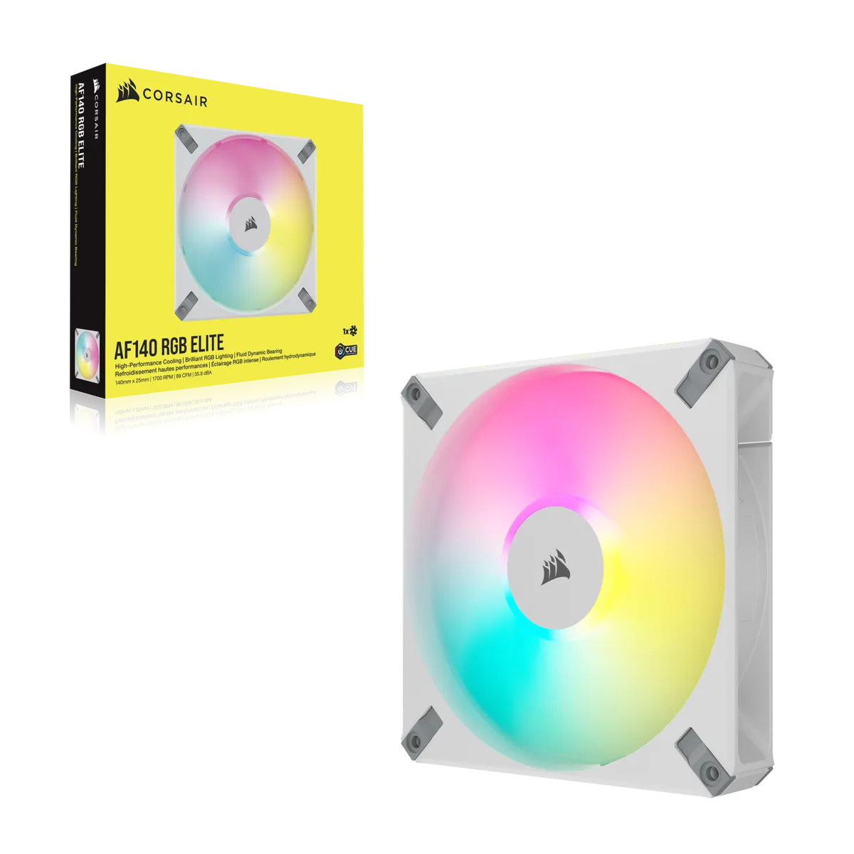 Corsair Af Elite Series; AF140 RGB Elite White; 140MM Fluid Dynamic RGB Fan With Airguide; Single Pack image 2