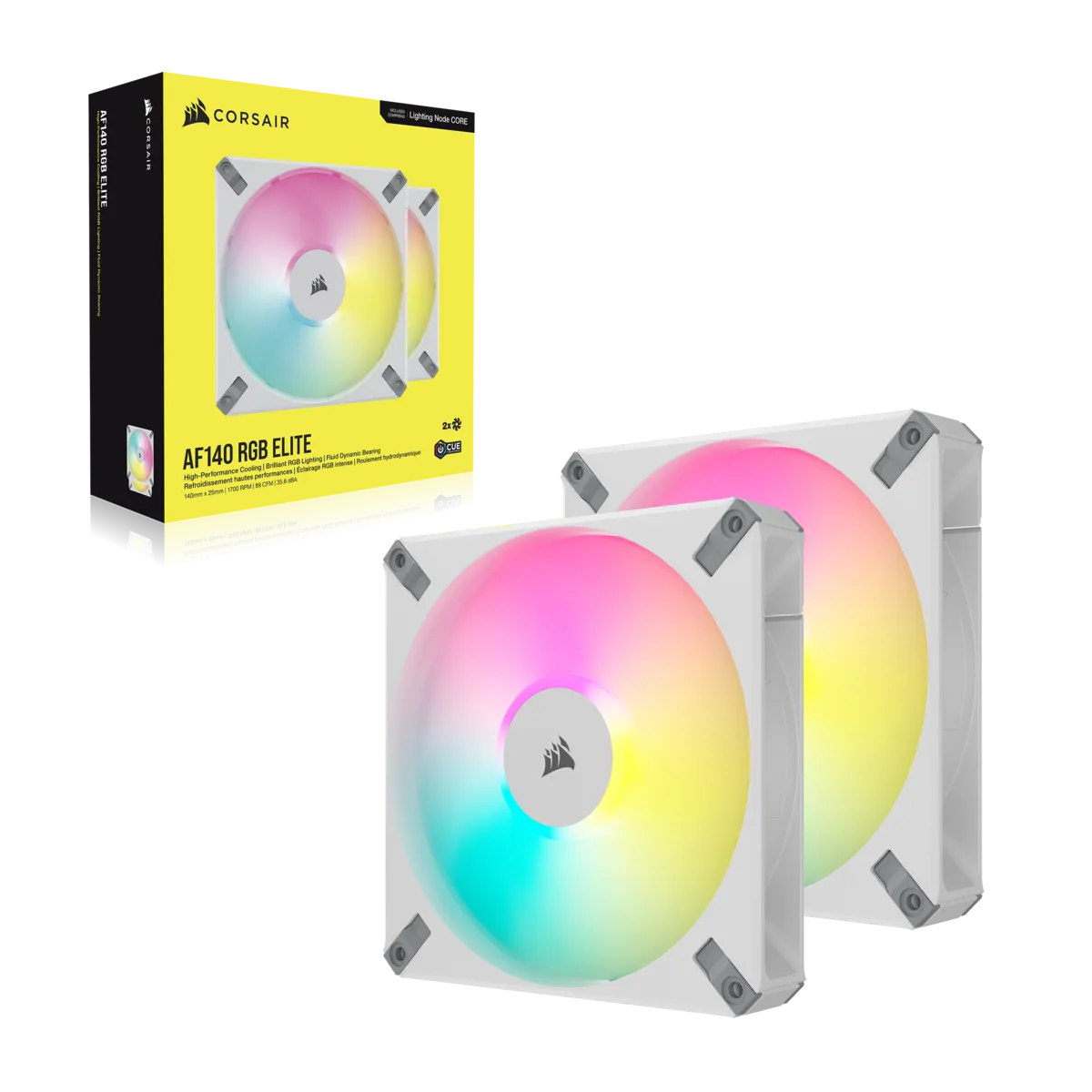 Corsair Af Elite Series; AF140 RGB Elite White; 140MM Fluid Dynamic RGB Fan With Airguide; Dual Pack With Lighting Node Core image 4