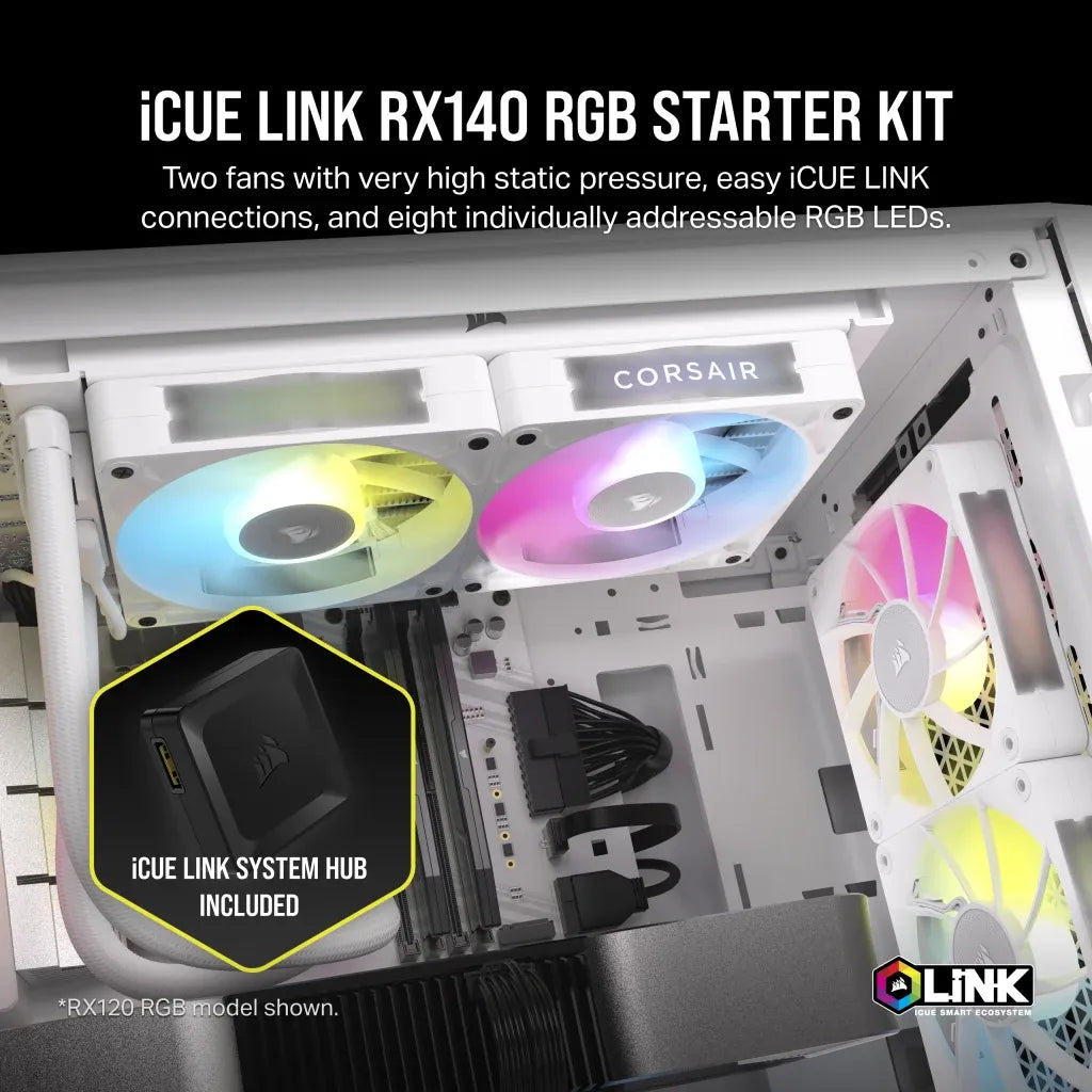 Corsair Rx Series; Icue Link RX140; 140MM Fan; Dual Pack White. image 2
