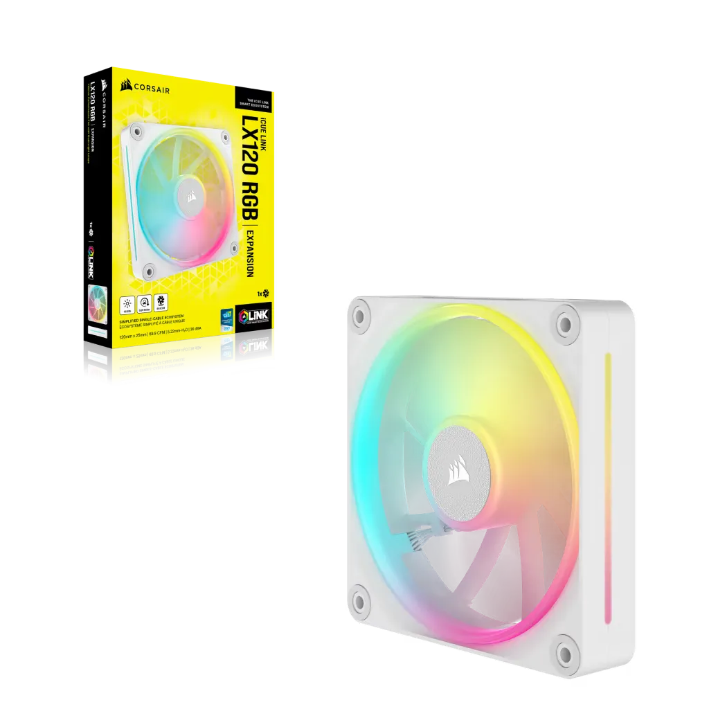 Corsair Icue Link LX120 RGB 120MM PWM Fan Dual Light Loops – Requires Icue Link System Hub (sold Separately) White image 2