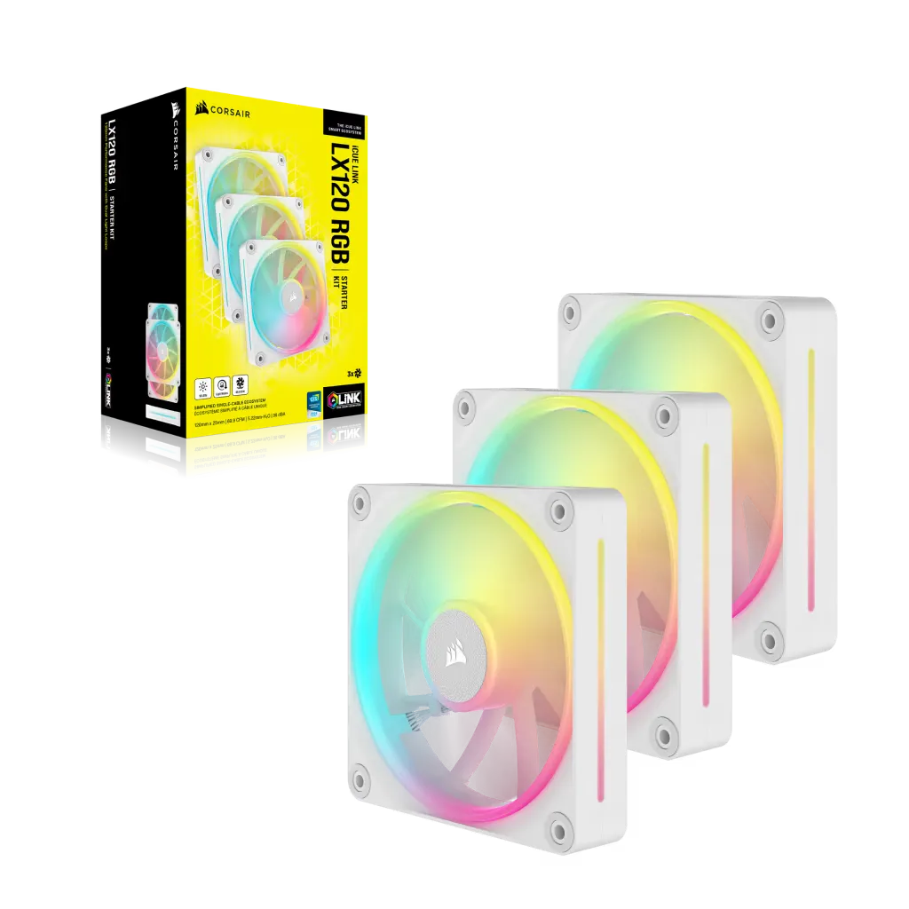 Corsair Lx RGB Series; Icue Link LX120 RGB White; 120MM Fan; Triple Pack