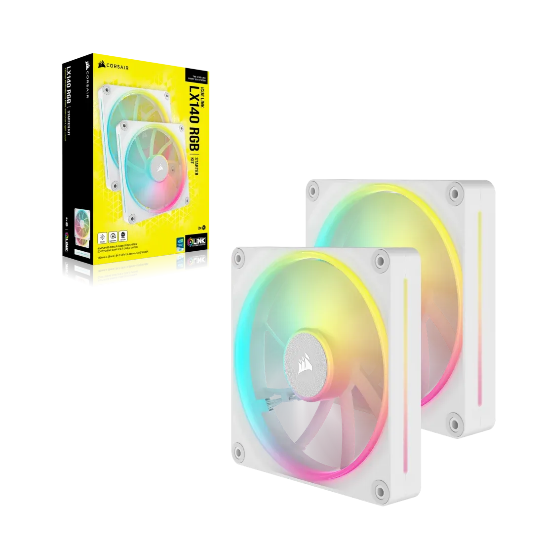 Corsair Lx RGB Series; Icue Link LX140 RGB White; 140MM Fan; Dual Pack; Icue Link System Hub Included image 5