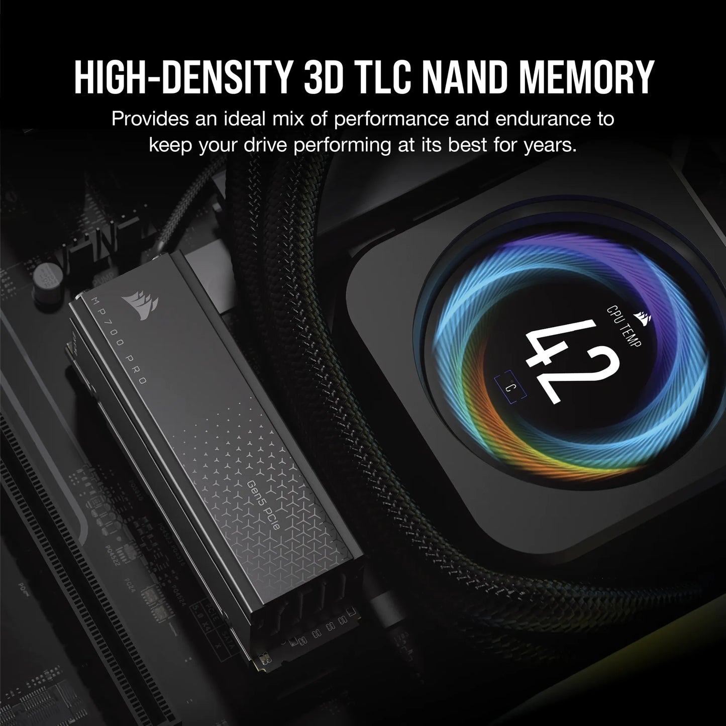 Corsair MP700 Pro 2TB M.2 NVME PCIE Gen. 5 X4 SSD With Cooler; Read Up To 12 400MB/S; Write Up To 11 800MB/S image 5