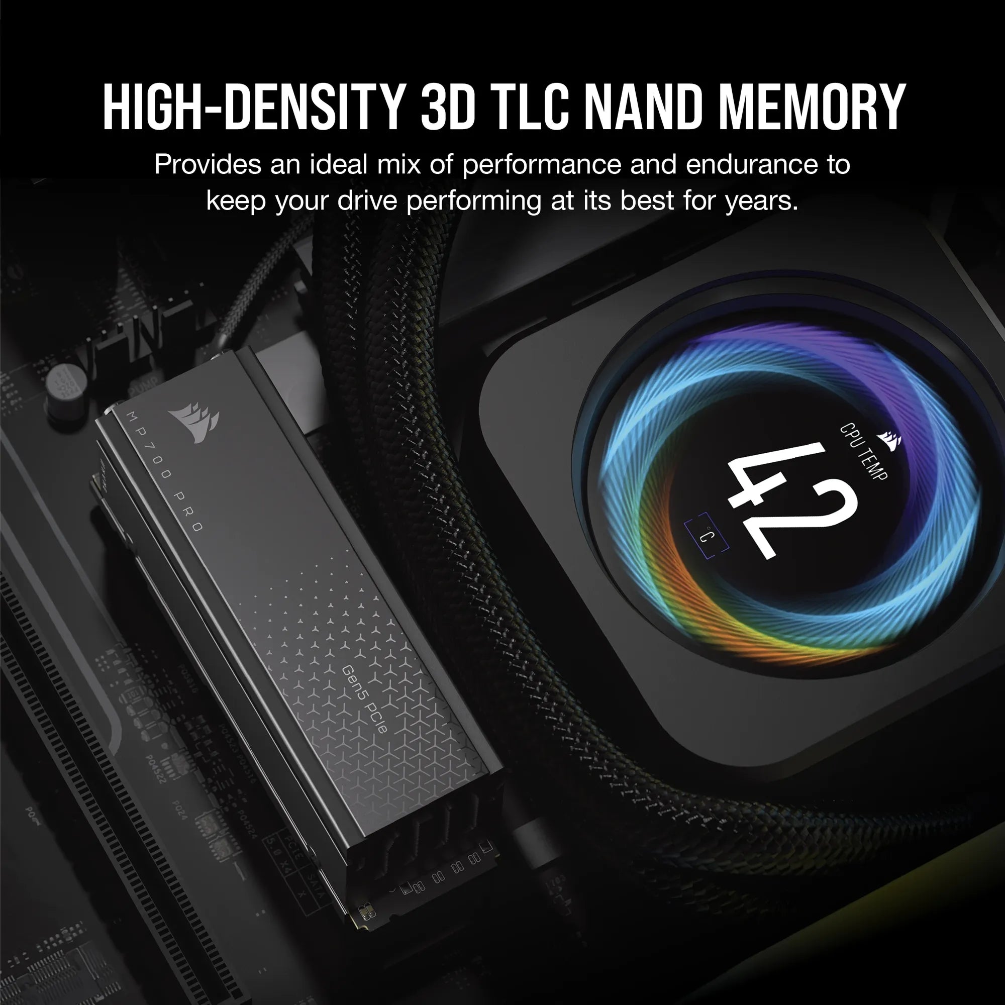 Corsair MP700 Pro 2TB M.2 NVME PCIE Gen. 5 X4 SSD With Cooler; Read Up To 12 400MB/S; Write Up To 11 800MB/S image 5