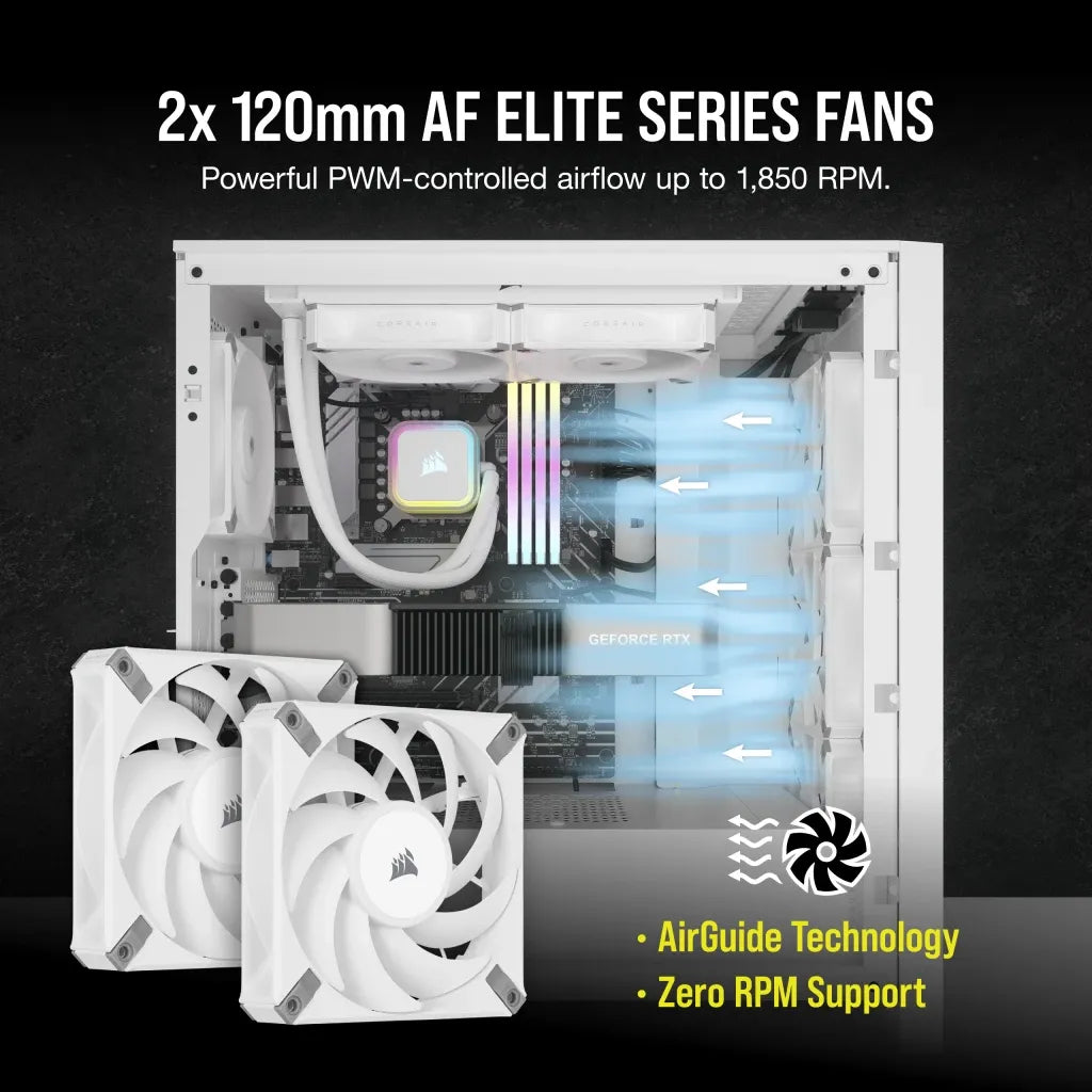 Corsair Icue H100I Elite RGB 240MM Liquid CPU Cooler White AMD: AM5; AM4; STRX4; STR5 | INTEL Lga: 1700/1851; 1200; 115X; 2066 image 2