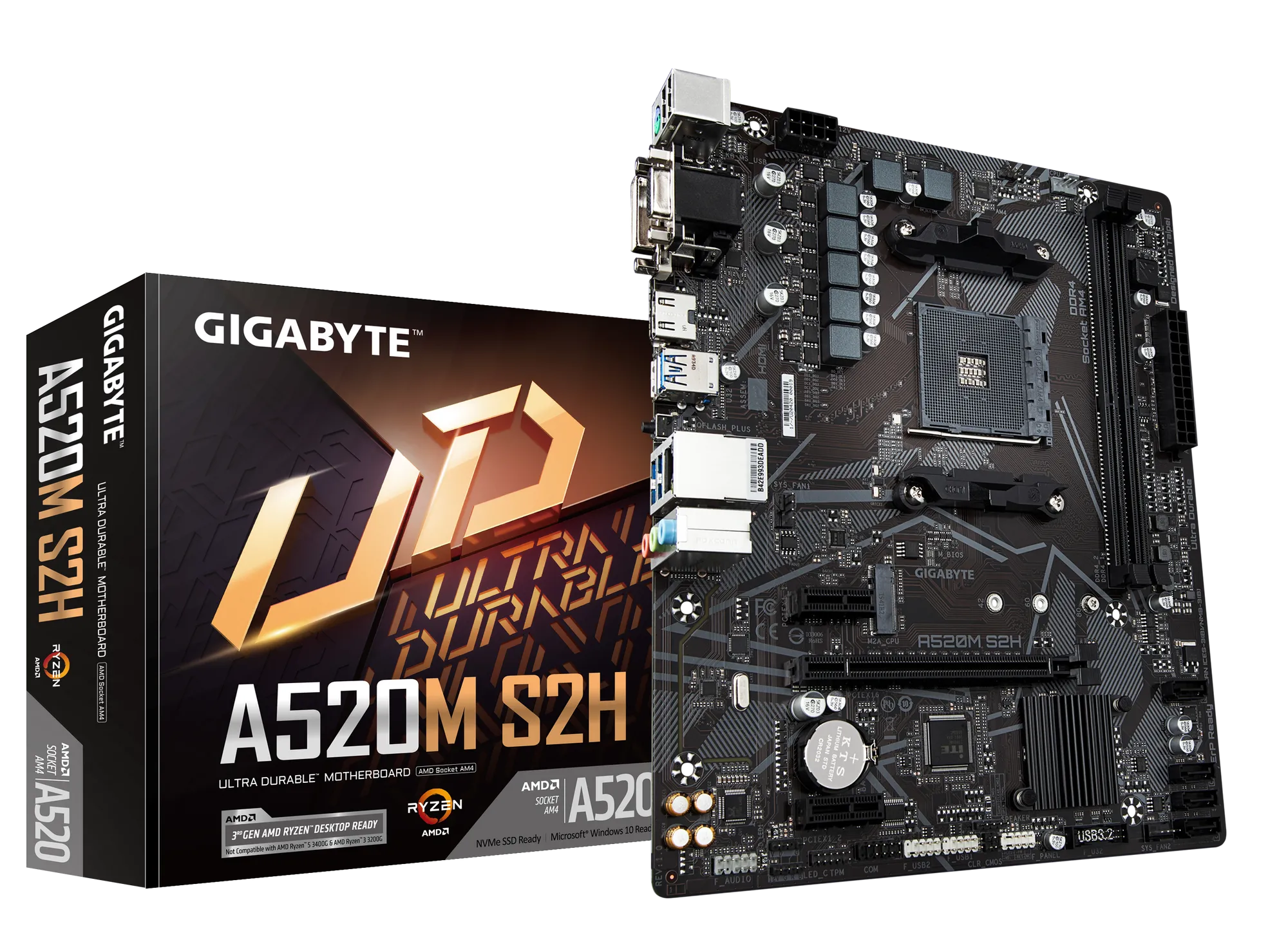 Gigabyte Motherboard AMD A520M-S2H For 3RD/4TH/5TH Generation AMD Ryzen™ Processors; 2X Dual DDR4; 1X M2; HDMI; Dvi; VGA.