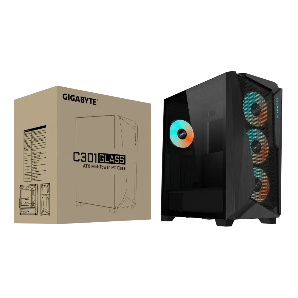 Gigabyte C301 Glass ATX Chassis; 2X 3.5'' | 2X 2.5'' Drive Bays; 360MM Radiator Compatible; 4X 120MM Fan Incl; White image 2