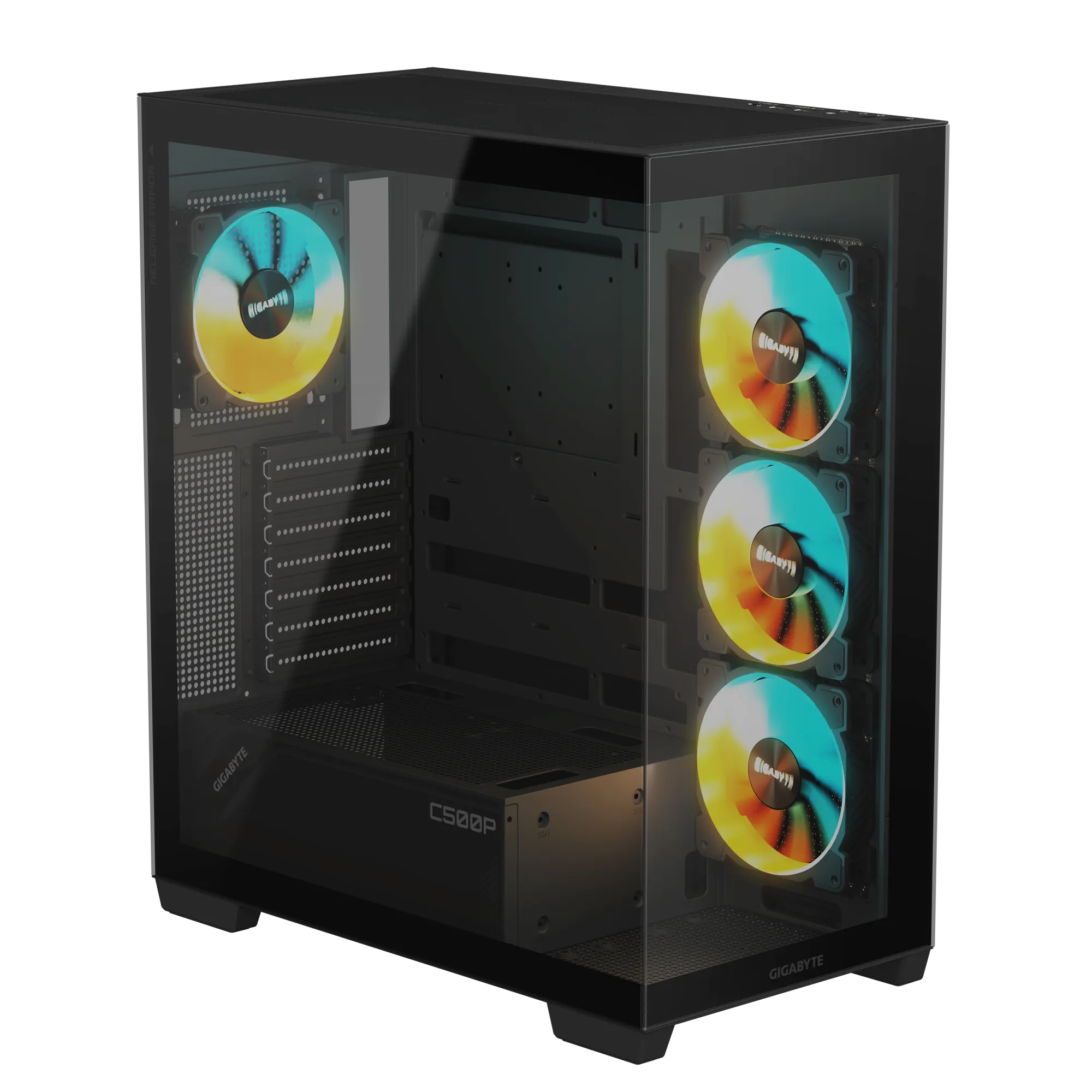 Gigabyte C500 Panoramic Stealth ATX Chassis; 1X 3.5'' | 2X 2.5'' Drive Bays; 360MM Radiator Compatible; 4X 120MM ARGB Fan Incl; image 5