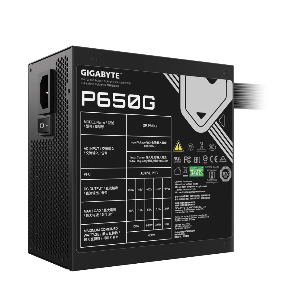 Gigabyte PSU P650B Gold Certified 650W 3 Year Warranty; 24/20-PIN X 1; CPU 4+4-PIN X 1; PCI-E 6+2-PIN X 2; SATA X 6; Peri X3 image 3