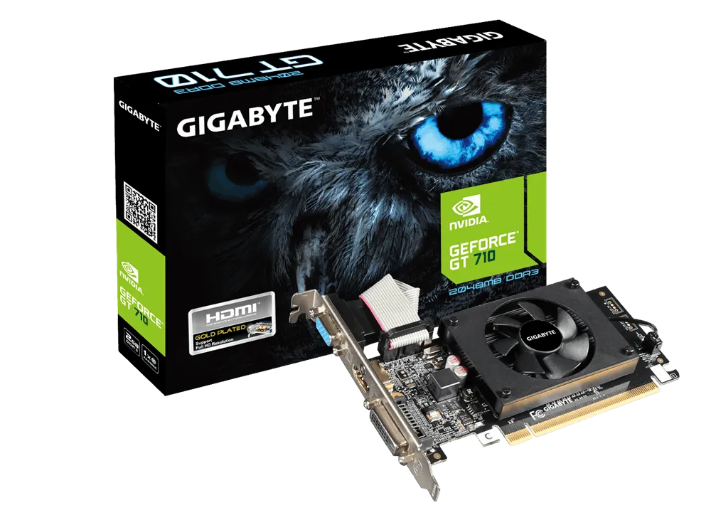 Gigabyte Graphics Nvidia Geforce® Gt 710 2GB GDDR3 64BIT . 1X Dual-Link Dvi-D; 1X HDMI; 1X VGA; Low Profile image 3