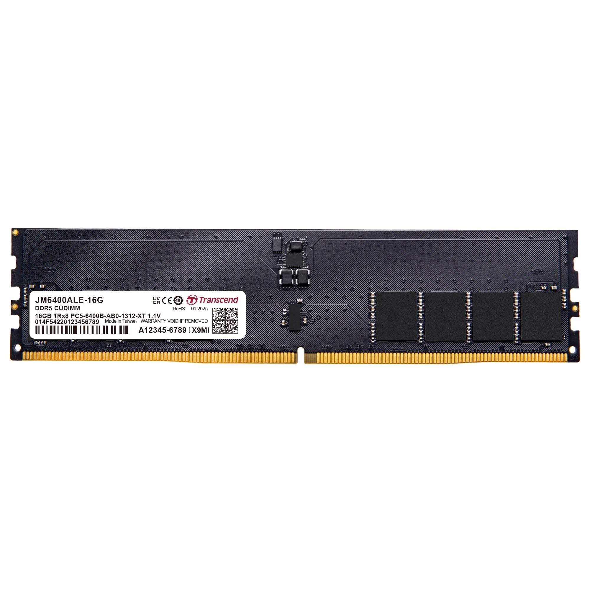 Transcend Jet Memory 16GB DDR5-6400 Unbuffered Desktop Cudimm 1RX8 CL52 (2GX8)X8 1.1V