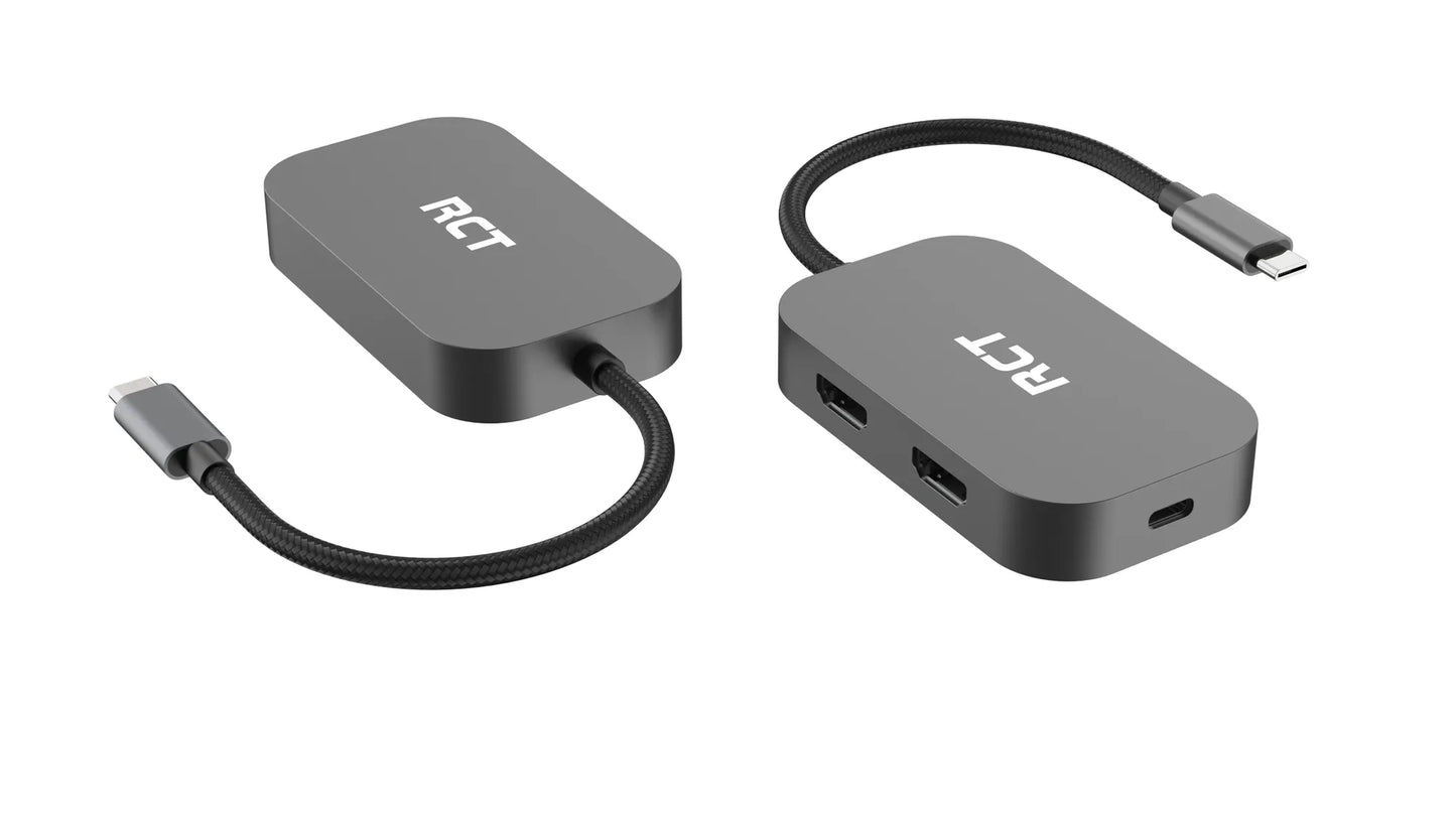 Rct Peripherals Rct 3-IN-1 USB Type C Hub With 2 HDMI; USB Type C Power Pass-Through And Multi-Steam Transport Technology