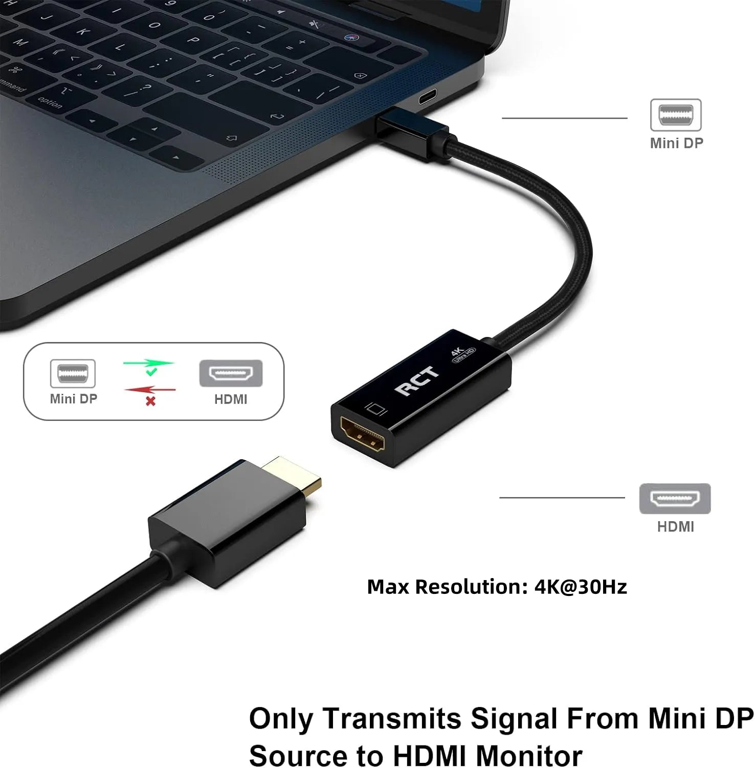 Rct Peripherals Rct Mini Display Port To HDMI 4K (m To F) Adapter image 2