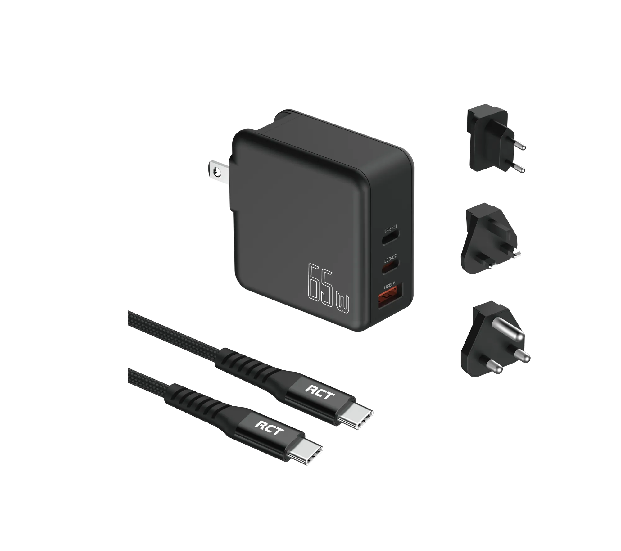 Rct Peripherals Rct 65W Gan Fast Charging Travel Kit Travel Adapter + (eu+uk+sa) Plug And Cable image 4
