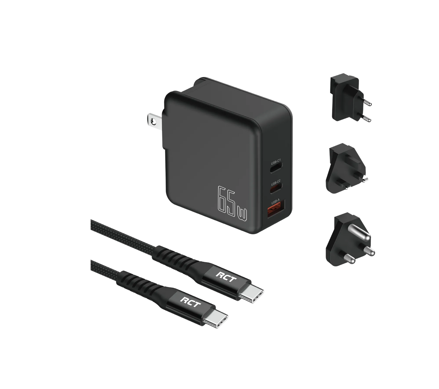 Rct Peripherals Rct 65W Gan Fast Charging Travel Kit Travel Adapter + (eu+uk+sa) Plug And Cable image 4