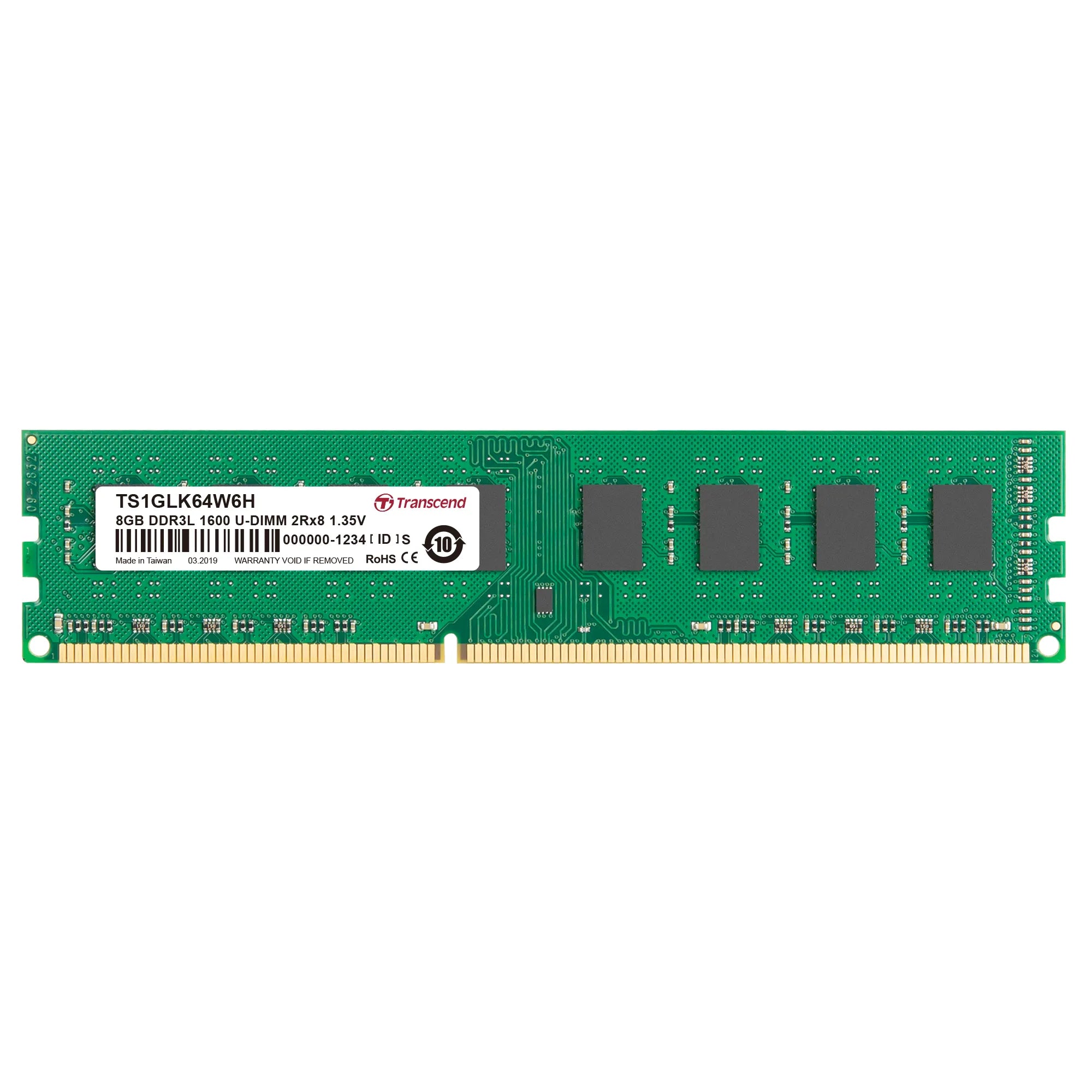 Transcend 8GB DDR3L-1600 Low Voltage \ Dual Voltage Desktop U-Dimm 1.5V/1.35V 2RX8 CL11