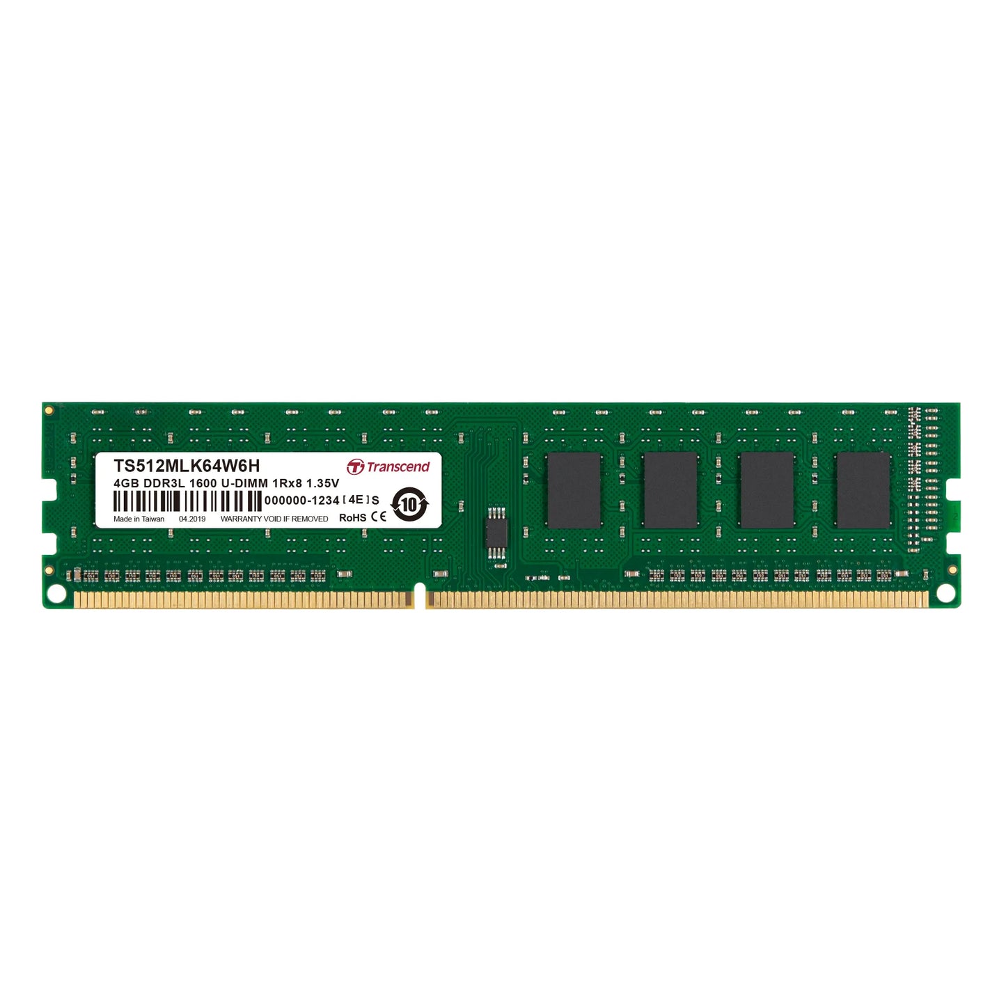 Transcend 4GB DDR3L-1600 Low Voltage \ Dual Voltage Desktop U-Dimm 1.35V/1.5V