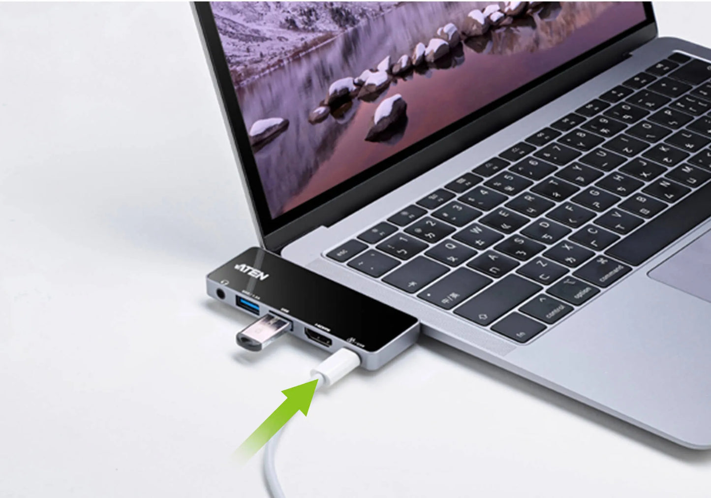 Aten Dock; USB-C 5-IN-1 Travel Dock With Power Pass-Through 1 X Audio Port; 2 X USB Type-A Ports; 1 X HDMI; 1 X USB-C image 3