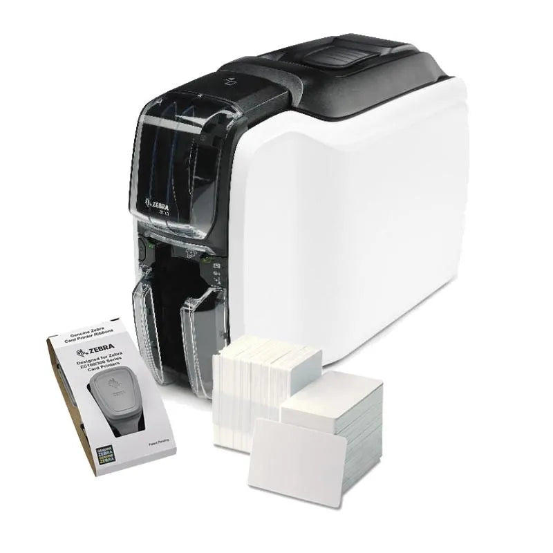 Zebra Printer ZC100; Single Sided; Uk/Eu Cords; USB Only; Windows:cardstudio 2.0 (standard) Application; 200 Pvc Cards; Ymcko Ribbons image 4