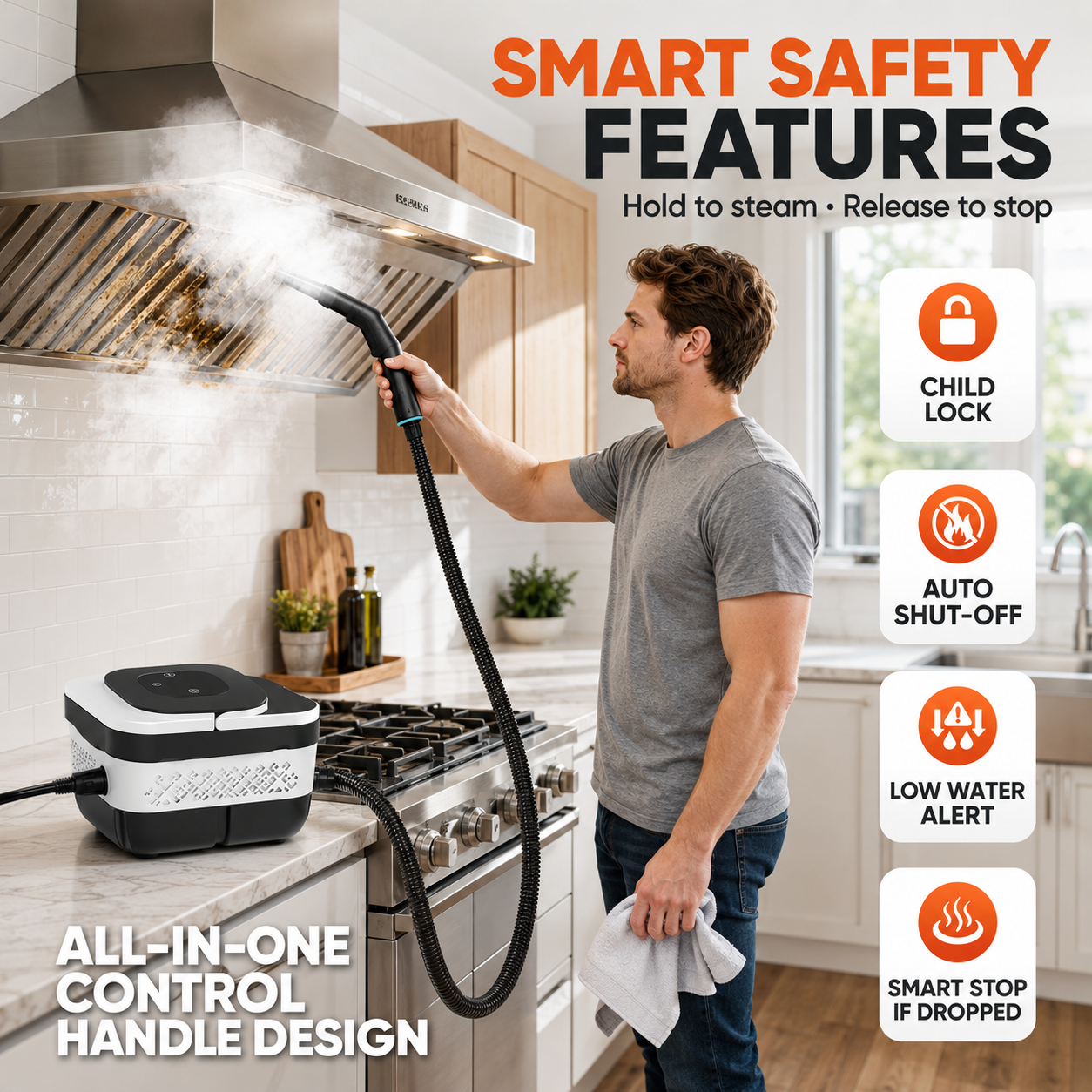 Portable Steam Cleaner Machine for Home & Car – Handheld Household Steam Cleaning for Couch, Sofa, Tile, Upholstery & Floors