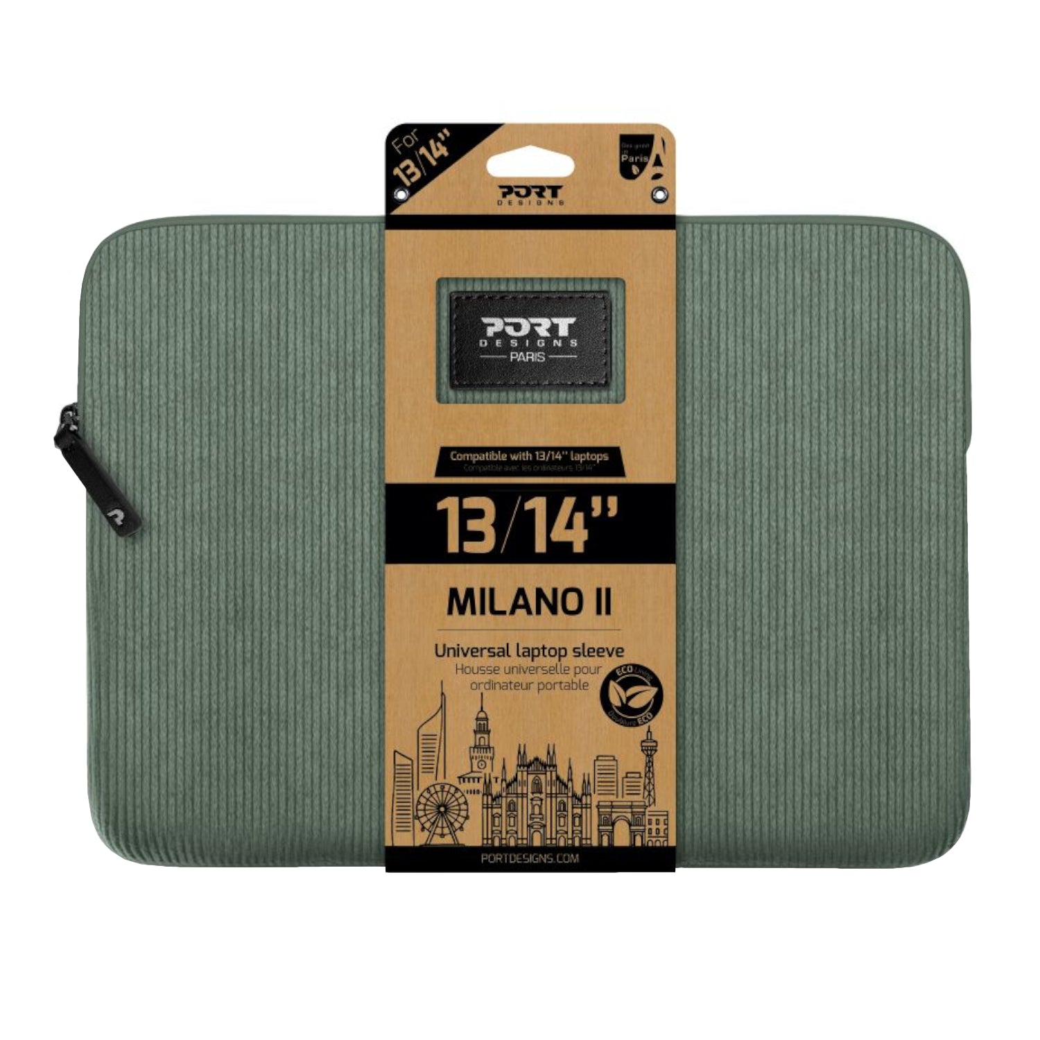 Port Designs Milano II Eco 13/14" Universal Laptop Sleeve Sage Green