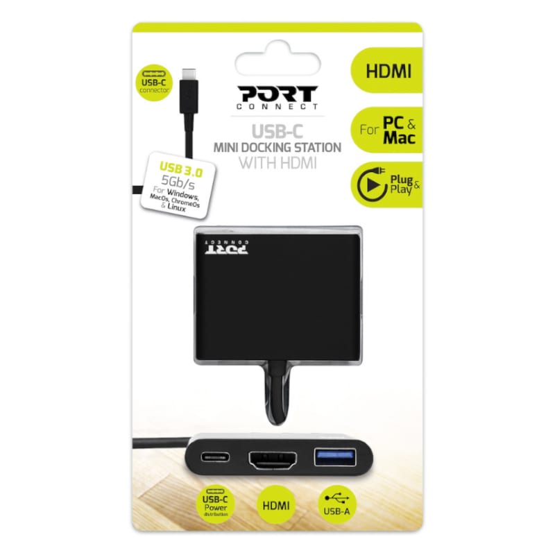 Port USB Type-C To 1 X HDMI|1 X USB3.0|1 X Type-C 60W Pd Dock Black