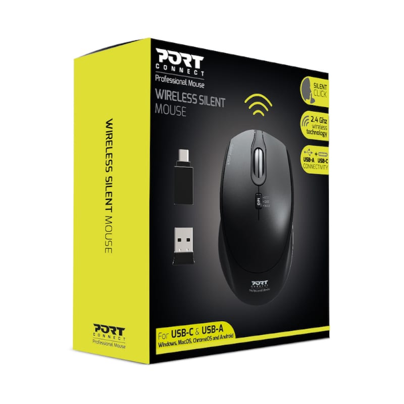 Port Connect Silent 1600DPI 3 Button Wireless Mouse Black image 4