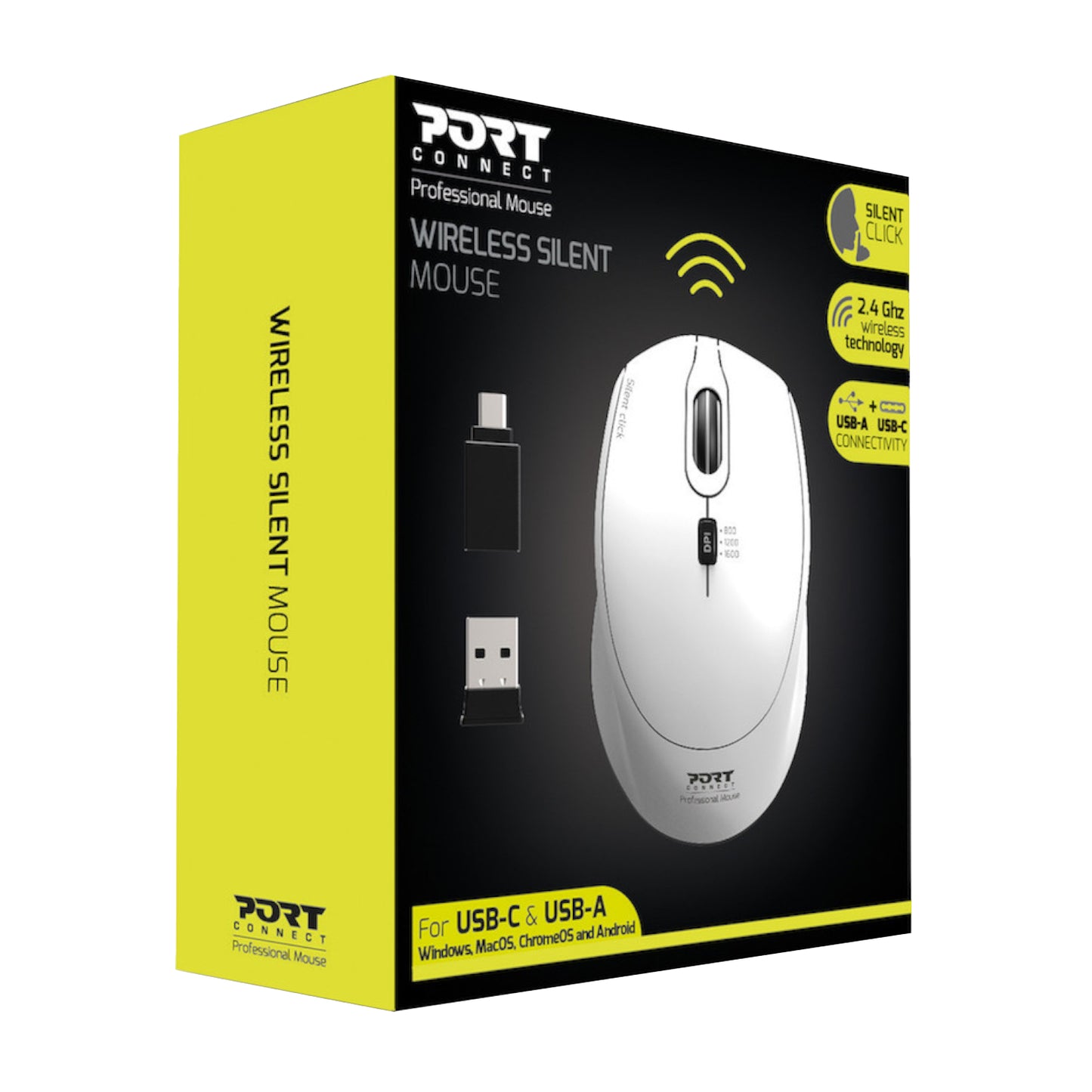 Port Connect Silent 1600DPI 3 Button Wireless Mouse White image 4