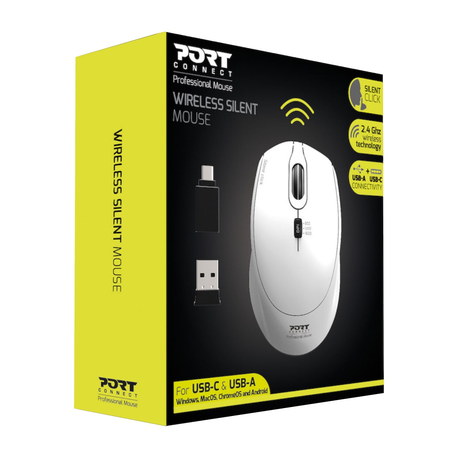 Port Connect Silent 1600DPI 3 Button Wireless Mouse White image 4