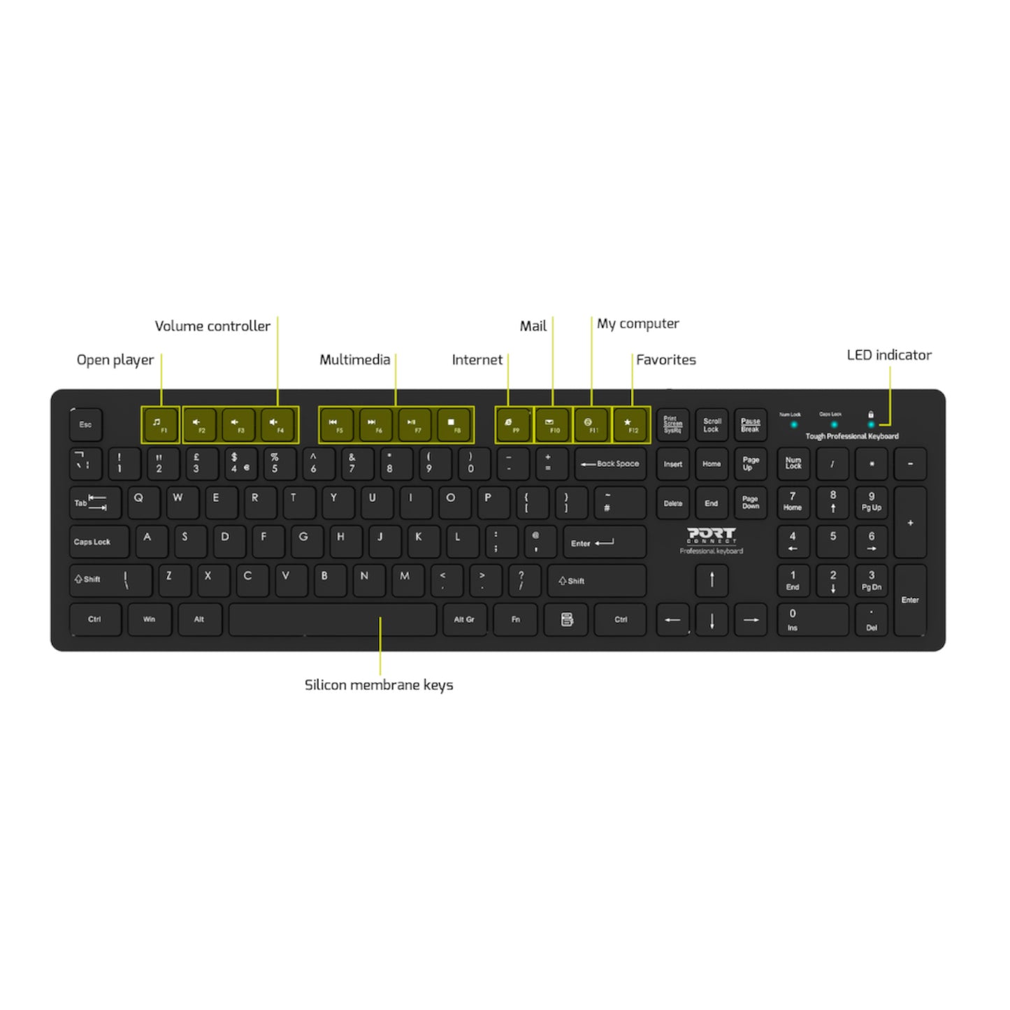 Port Connect Tough Office USB Keyboard Black image 6