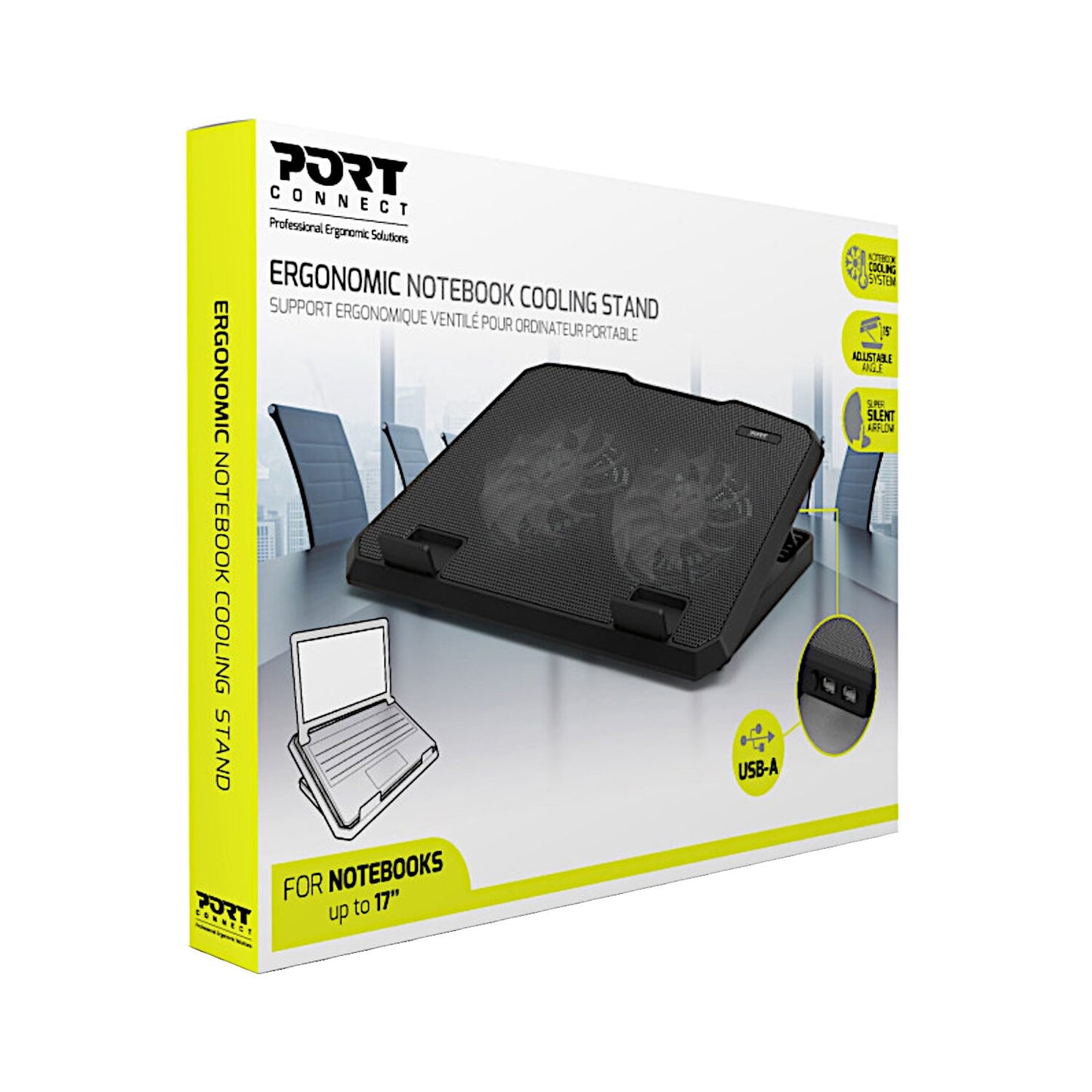 Port Ergonomic Notebook Cooler Pro, With Dual Fans And USB Ports image 6