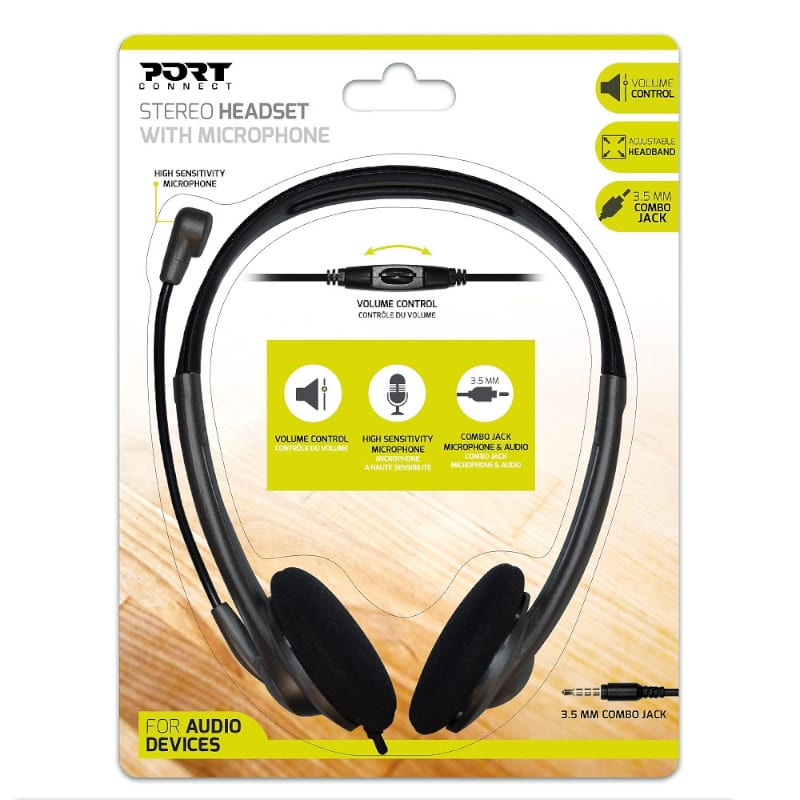 Port Stereo Headset With Mic With 1.2M CABLE|1 X 3.5MM|VOLUME Controller Black