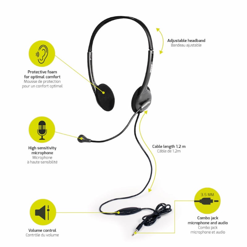 Port Stereo Headset With Mic With 1.2M CABLE|1 X 3.5MM|VOLUME Controller Black image 5