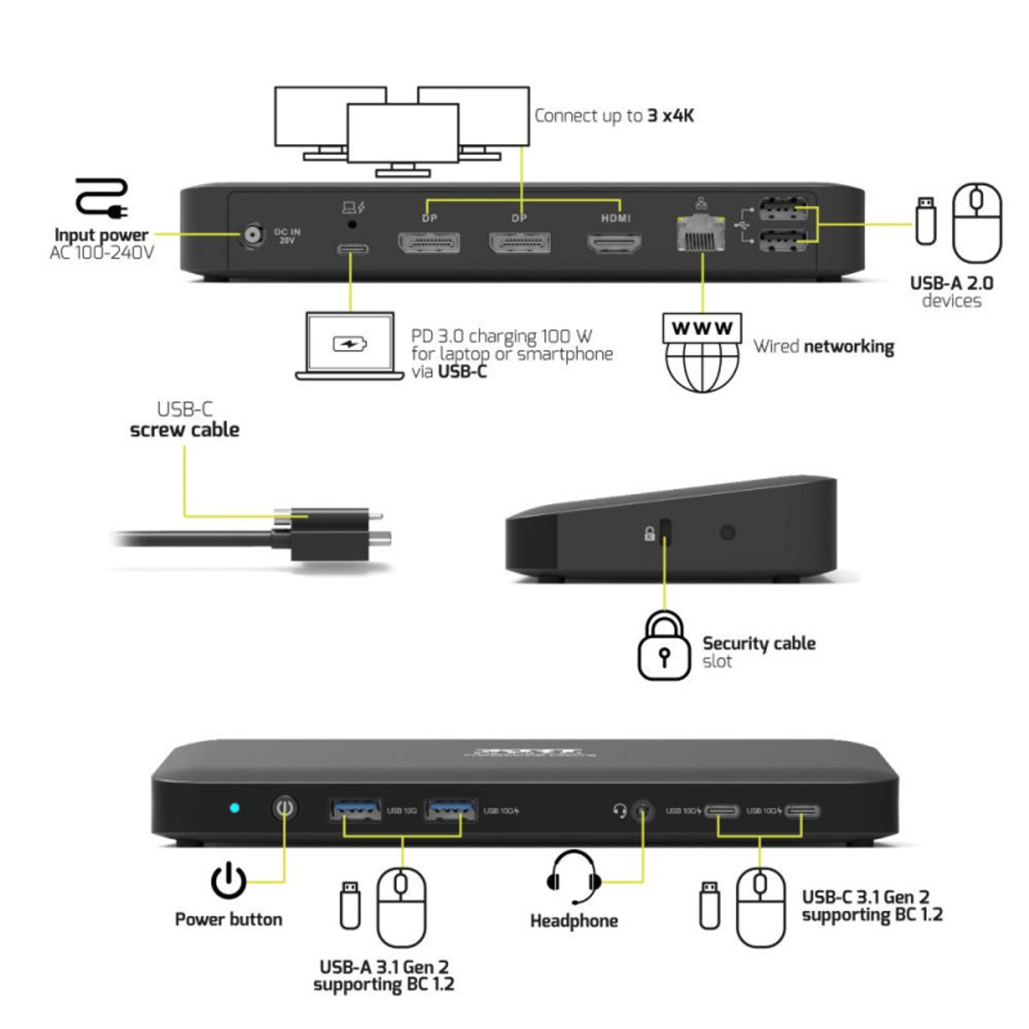 Port Office Docking Station 3 X 4 USB-C 11 Devices 100W image 6