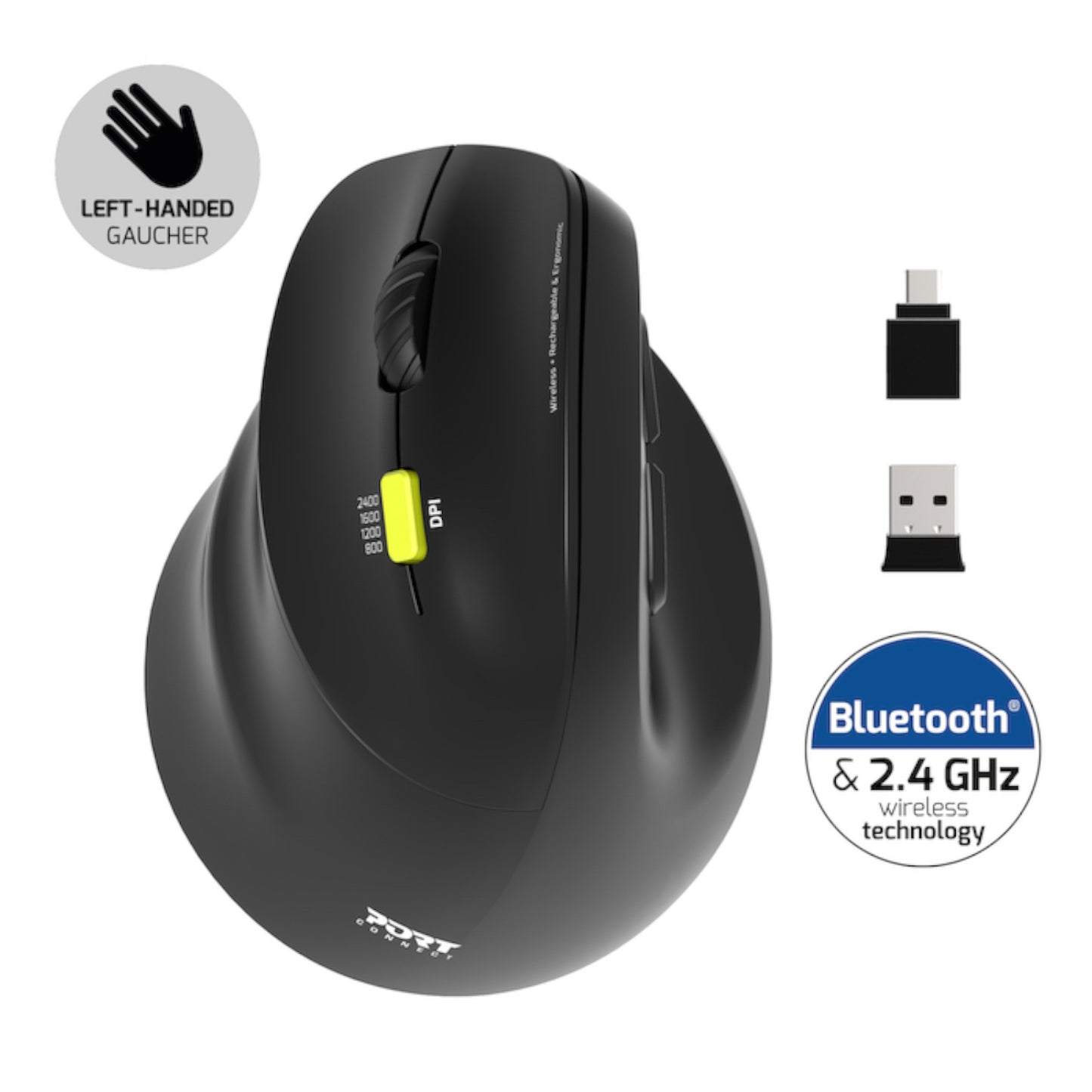 Port Connect Ergo Shape Rechargeable Wireless Mouse image 2