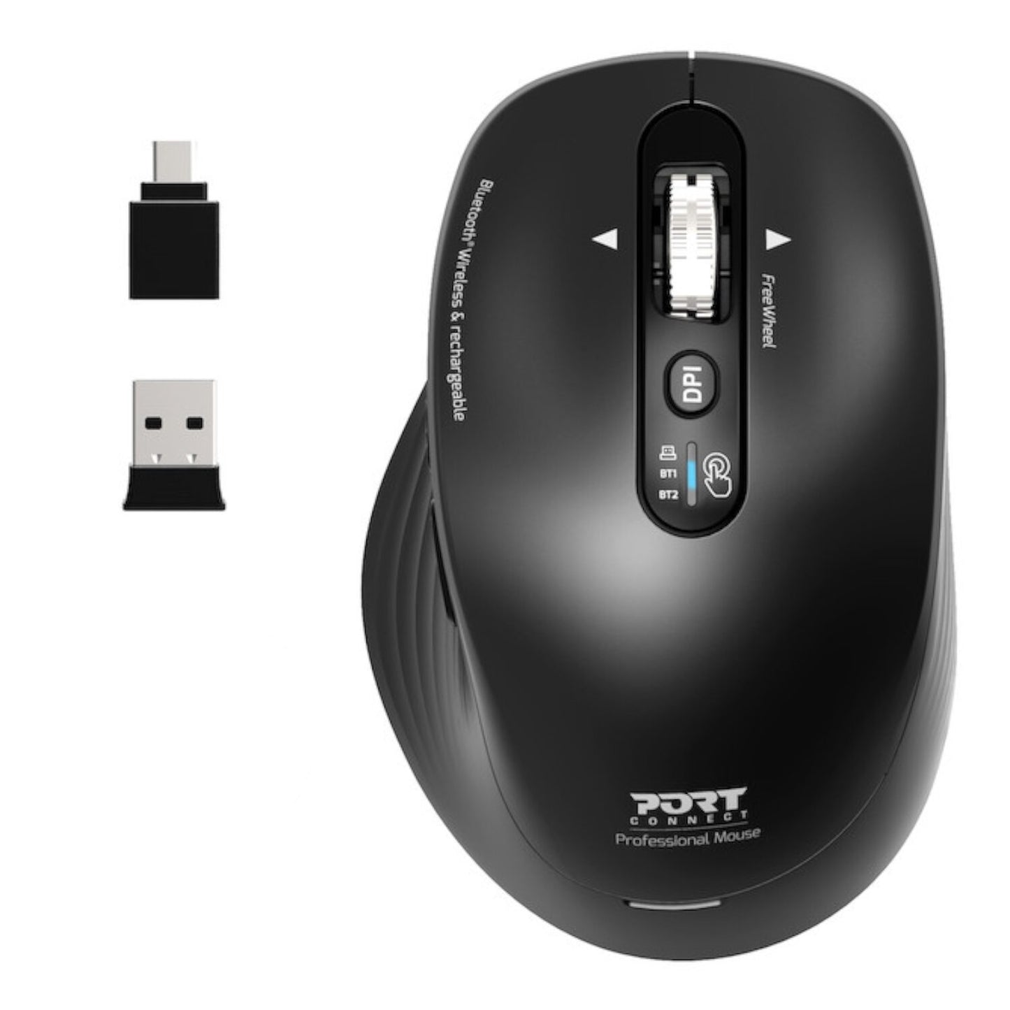 Port Connect Business 2.4GHZ Rechargeable Bluetooth Wireless Mouse Black