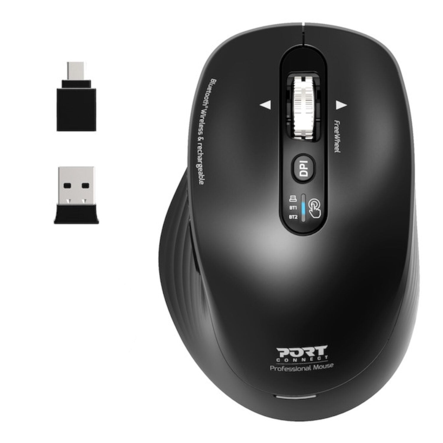 Port Connect Business 2.4GHZ Rechargeable Bluetooth Wireless Mouse Black