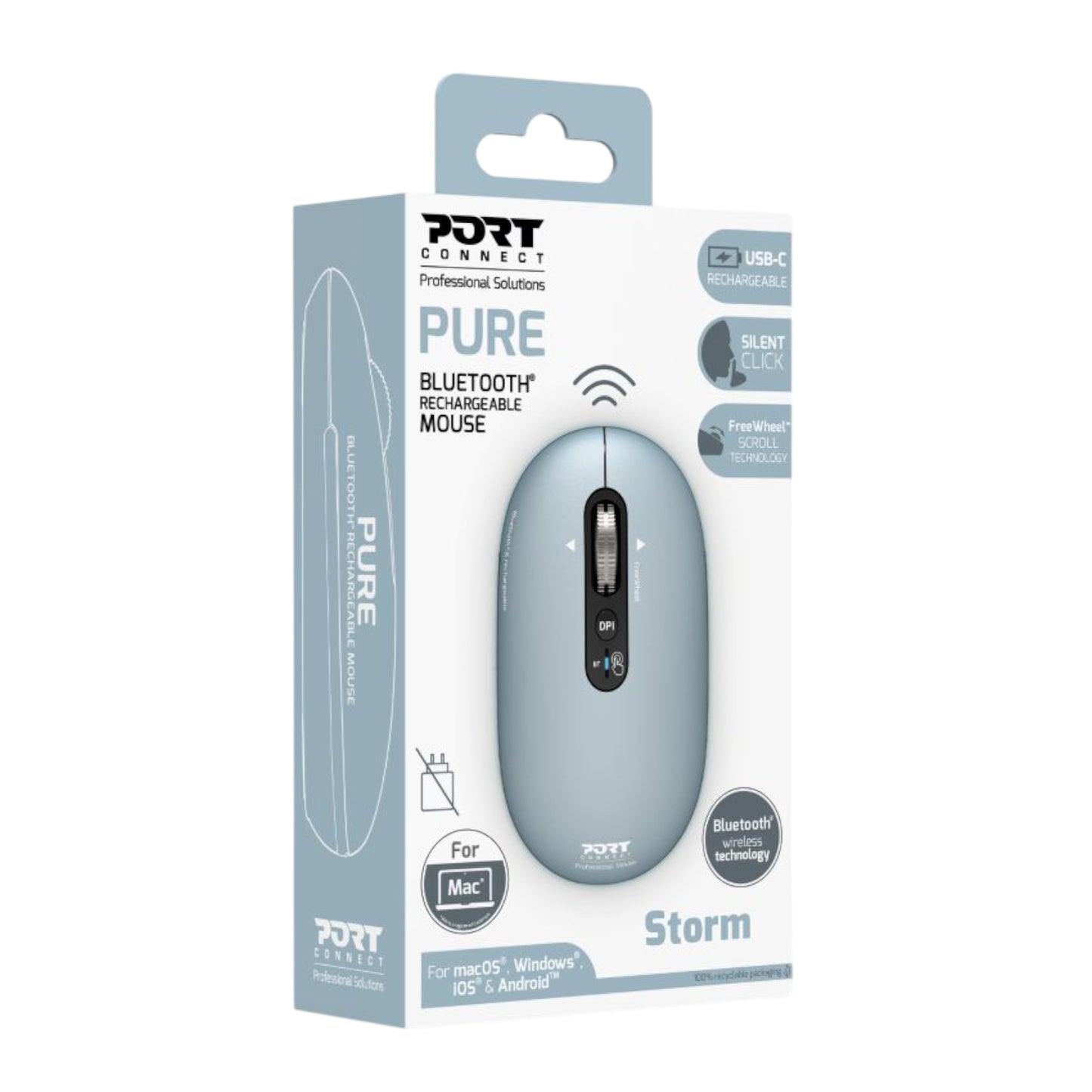 Port Connect Pure Mac Rechargeable Wireless And Bluetooth Mouse Storm image 5