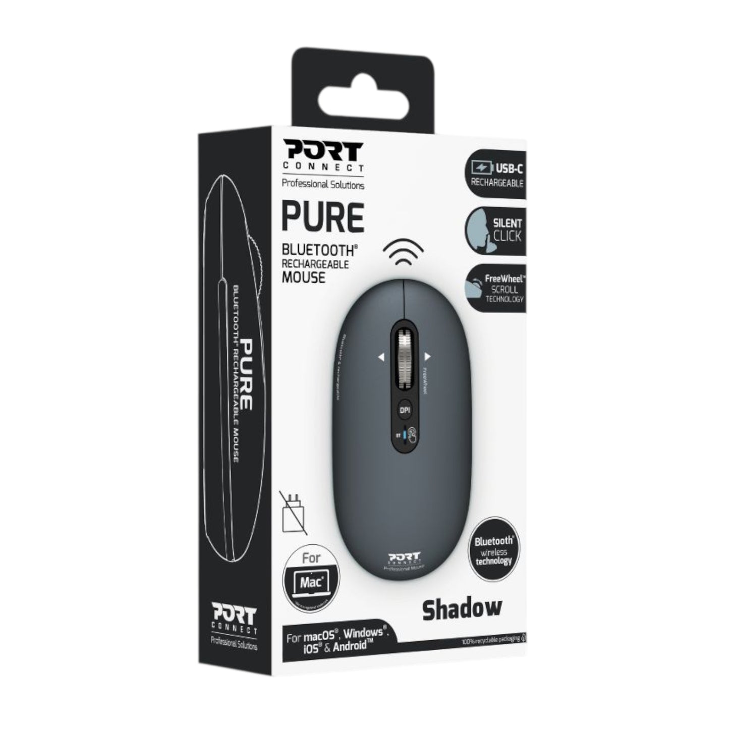 Port Connect Pure Mac Rechargeable Wireless And Bluetooth Mouse Shadow image 5