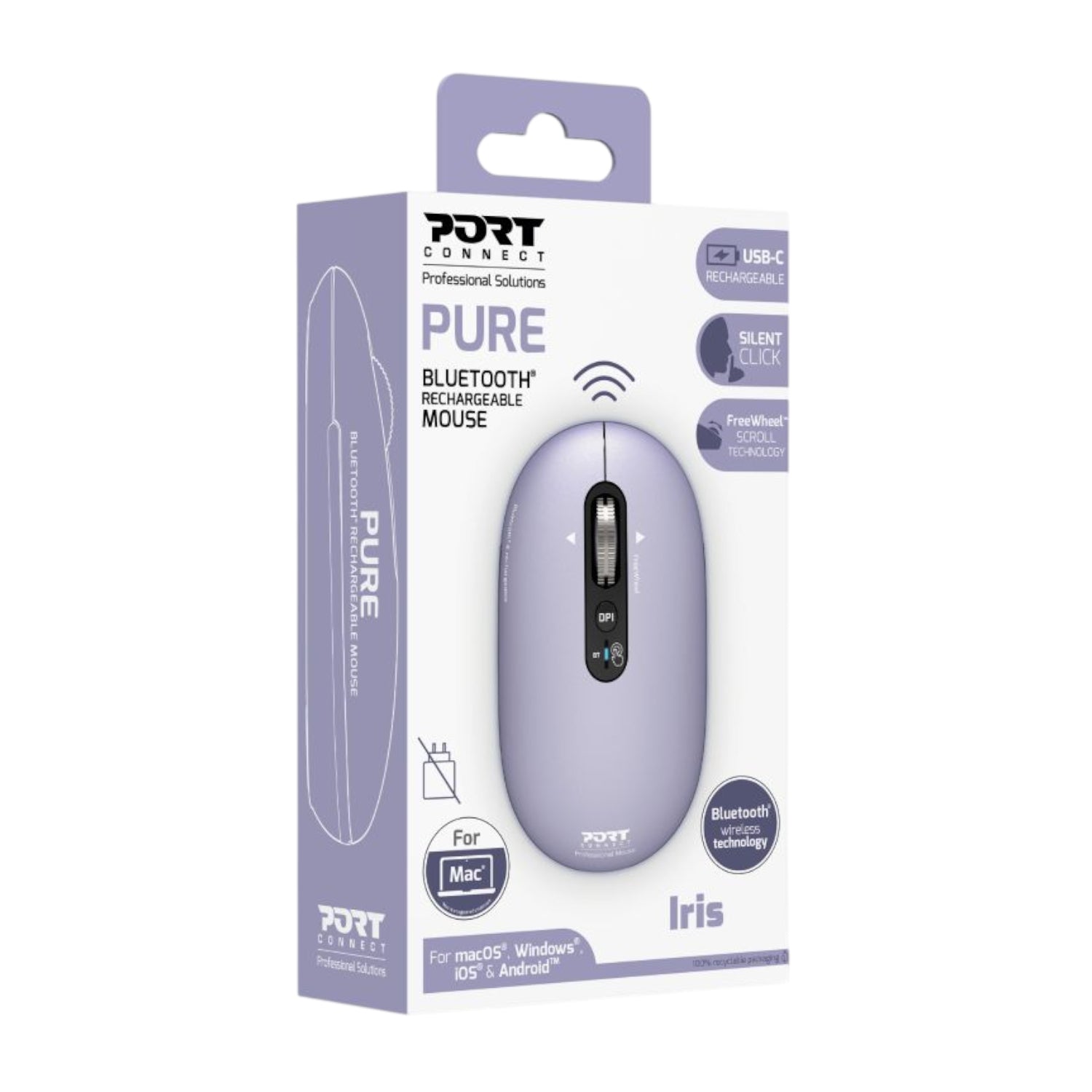 Port Connect Pure Mac Rechargeable Wireless And Bluetooth Mouse Iris image 5