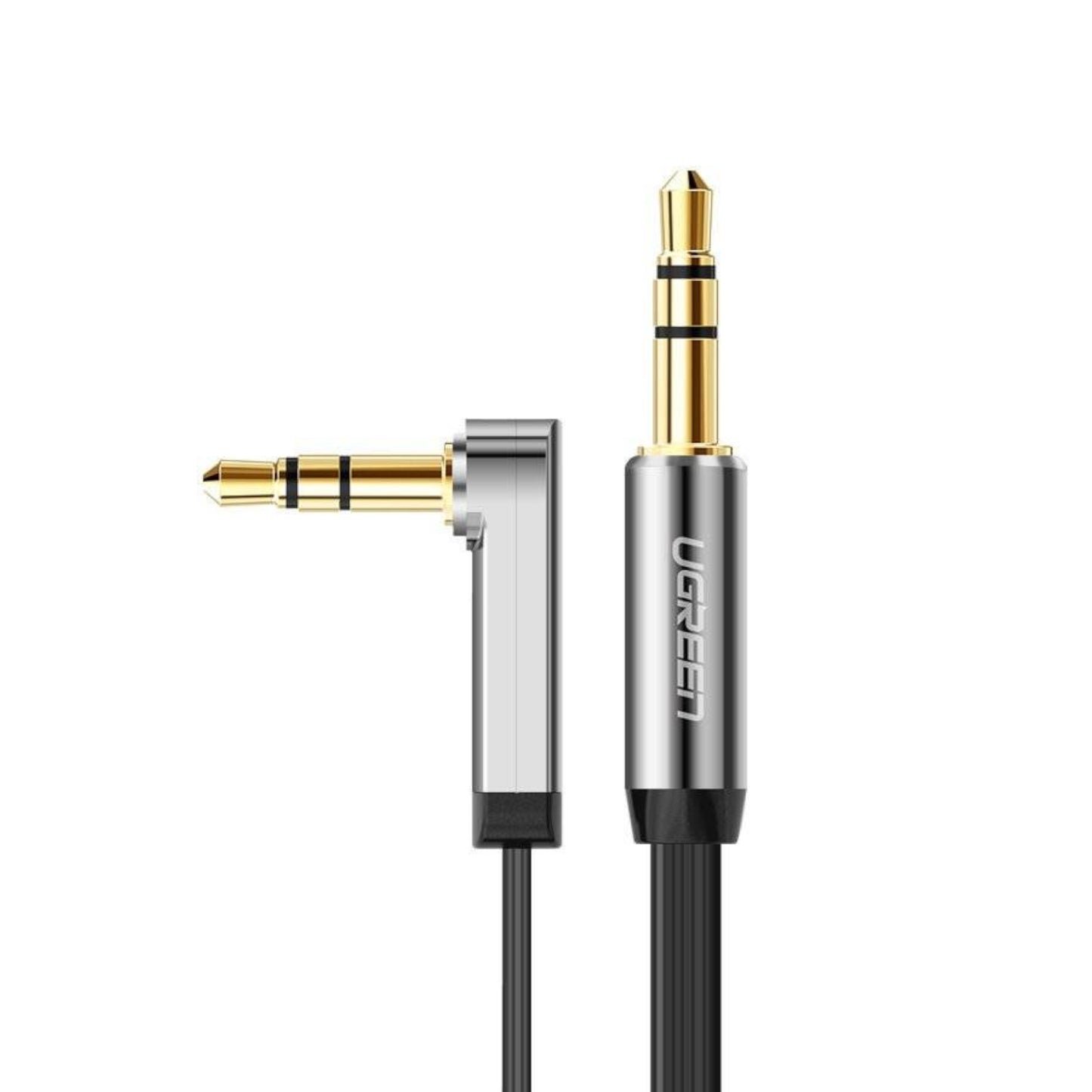 Ugreen AV119 Right-Angled 3.5MM Flat Aux Cable 1.5M Black/Silver image 2